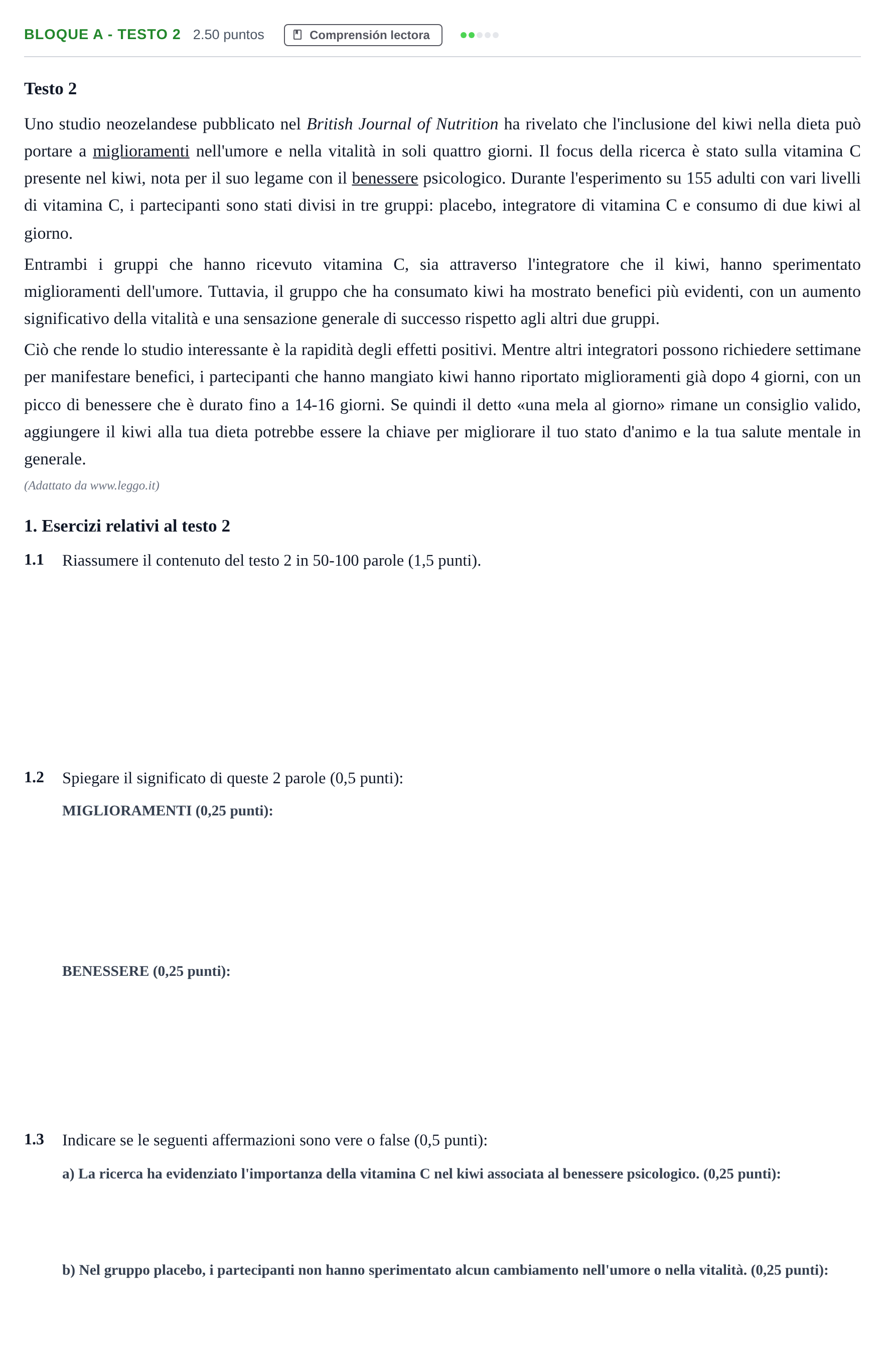 Enunciado: Bloque A - Testo 2 · Italiano PAU Andalucía Ordinaria Reserva 2024