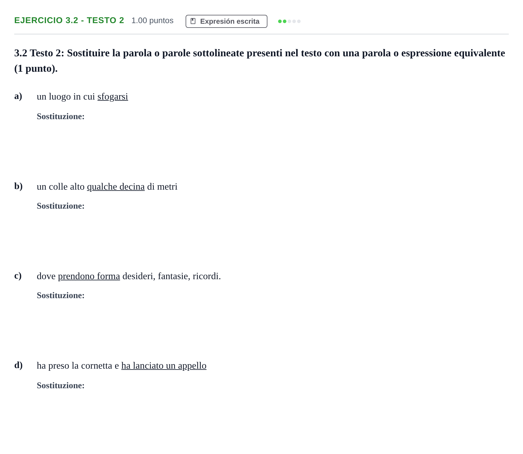 Enunciado: Ejercicio 3.2 - Testo 2 · Italiano PAU Andalucía Ordinaria Titular (Acceso) 2024
