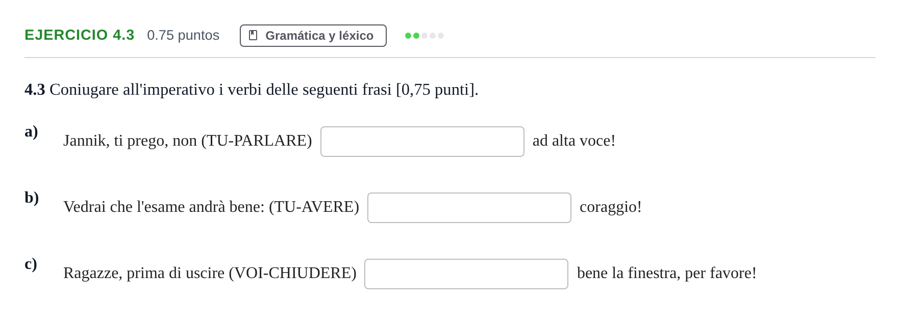 Enunciado: Ejercicio 4.3 · Italiano PAU Andalucía Ordinaria Titular (Acceso) 2024