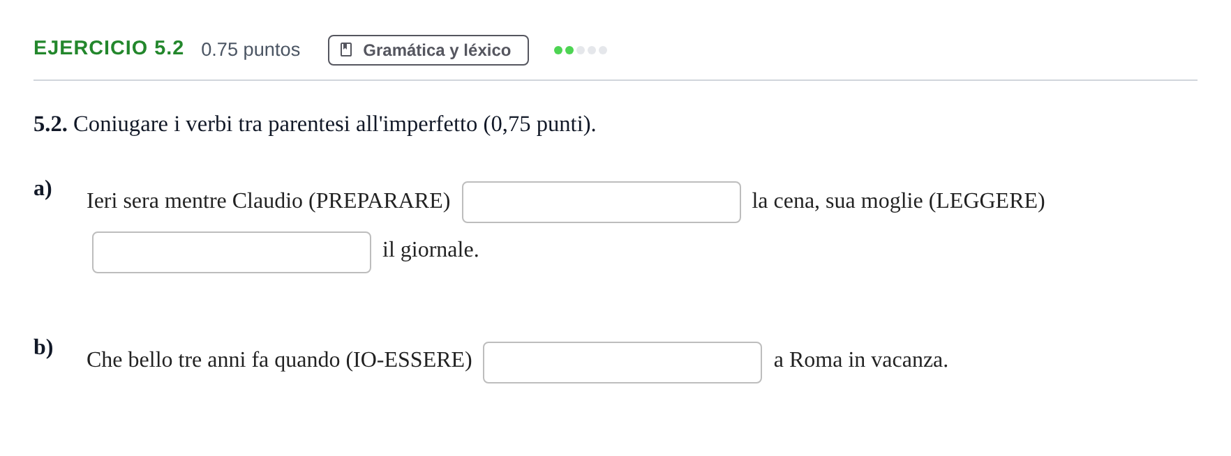 Enunciado: Ejercicio 5.2 · Italiano PAU Andalucía Ordinaria Titular (Acceso) 2024