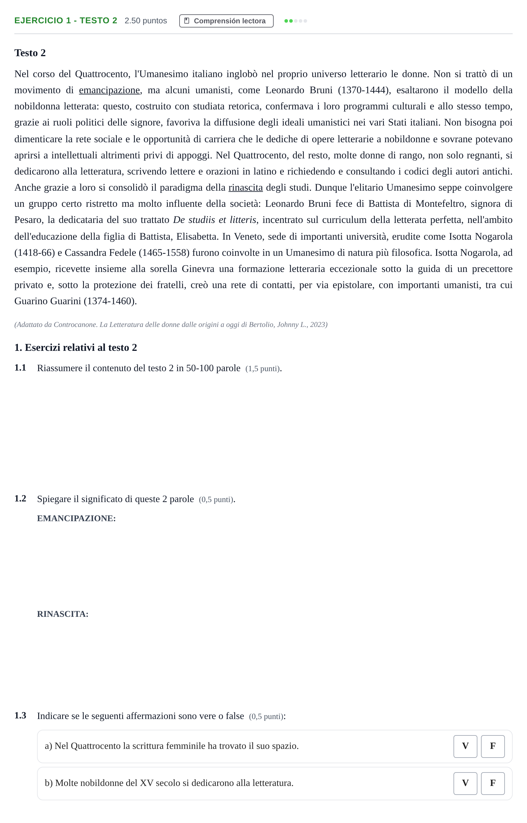 Enunciado: Ejercicio 1 - Testo 2 · Italiano PAU Andalucía Ordinaria Titular (Admisión) 2024