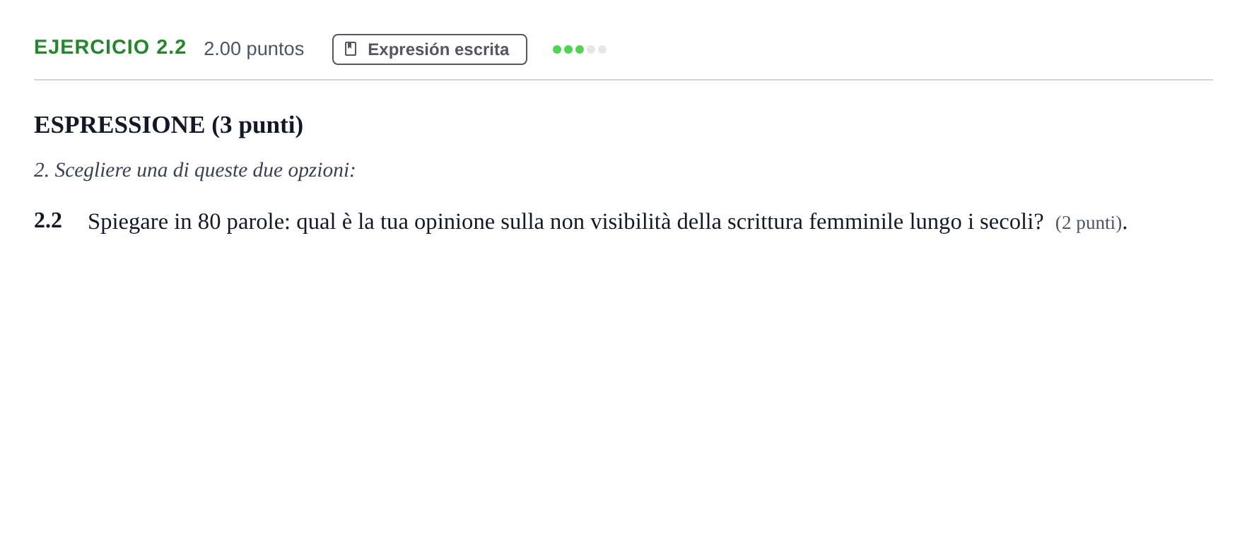 Enunciado: Ejercicio 2.2 · Italiano PAU Andalucía Ordinaria Titular (Admisión) 2024
