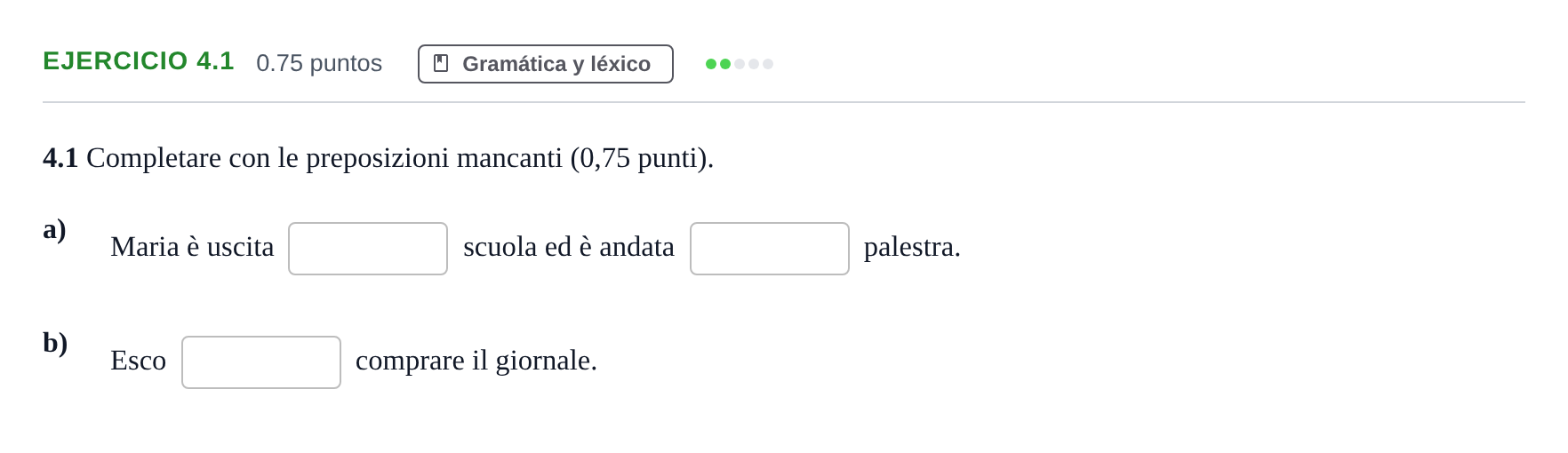 Enunciado: Ejercicio 4.1 · Italiano PAU Andalucía Ordinaria Titular (Admisión) 2024