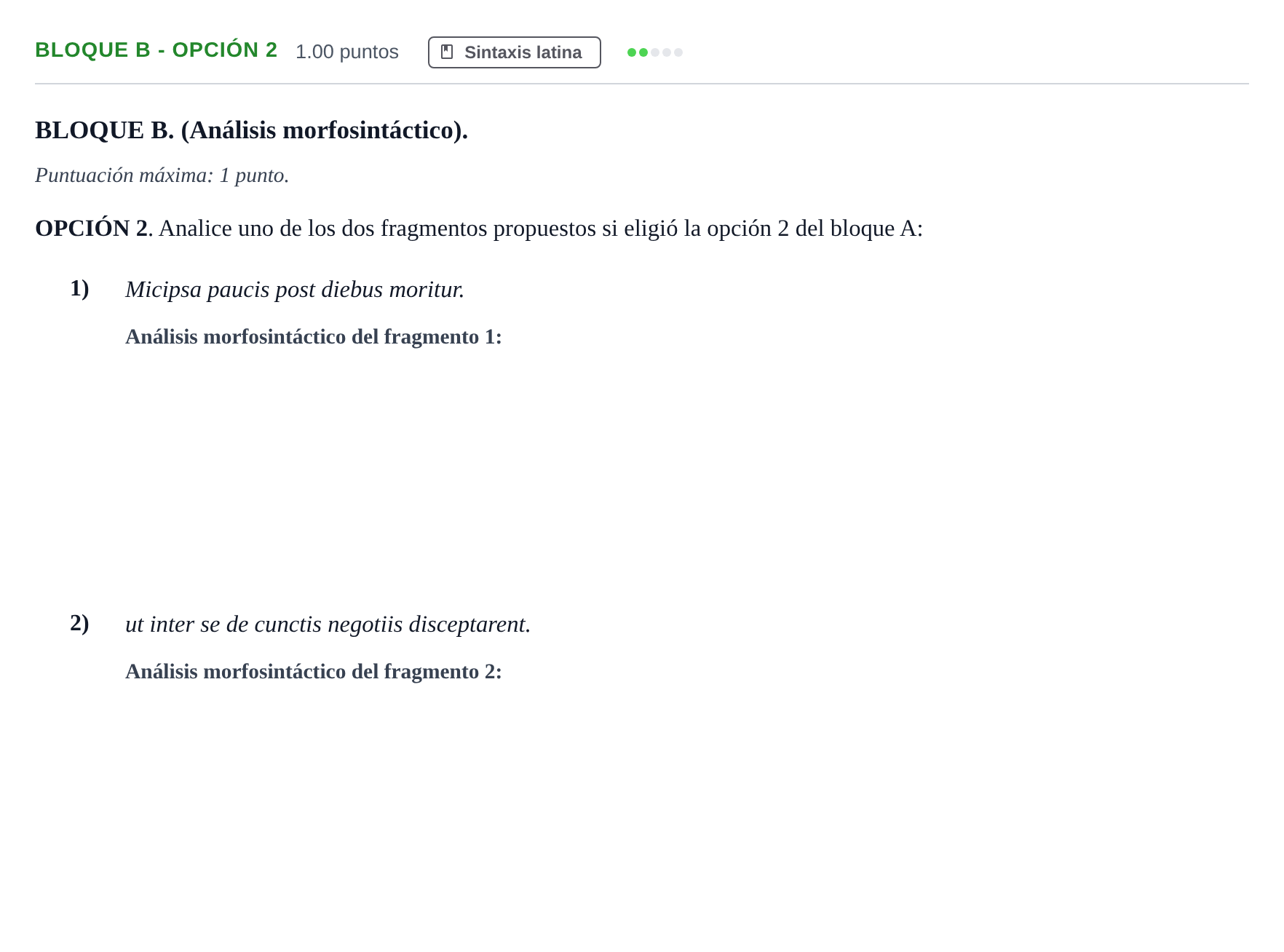 Enunciado: Bloque B - Opción 2 · Latín II PAU Andalucía Extraordinaria Suplente 2024