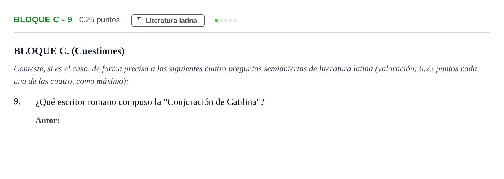 Enunciado: Bloque C - 9 · Latín II PAU Andalucía Extraordinaria Suplente 2024