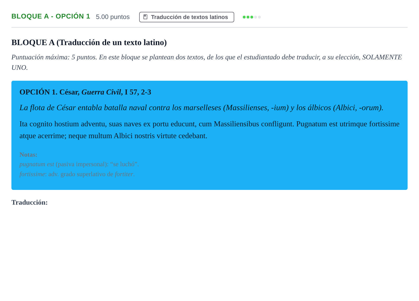 Enunciado: Bloque A - Opción 1 · Latín II PAU Andalucía Extraordinaria Titular 2024
