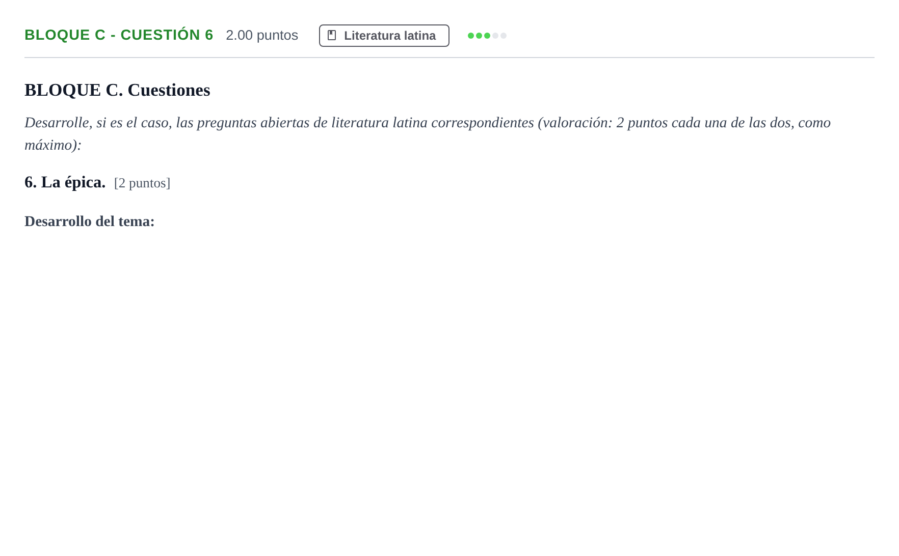 Enunciado: Bloque C - Cuestión 6 · Latín II PAU Andalucía Extraordinaria Titular 2024