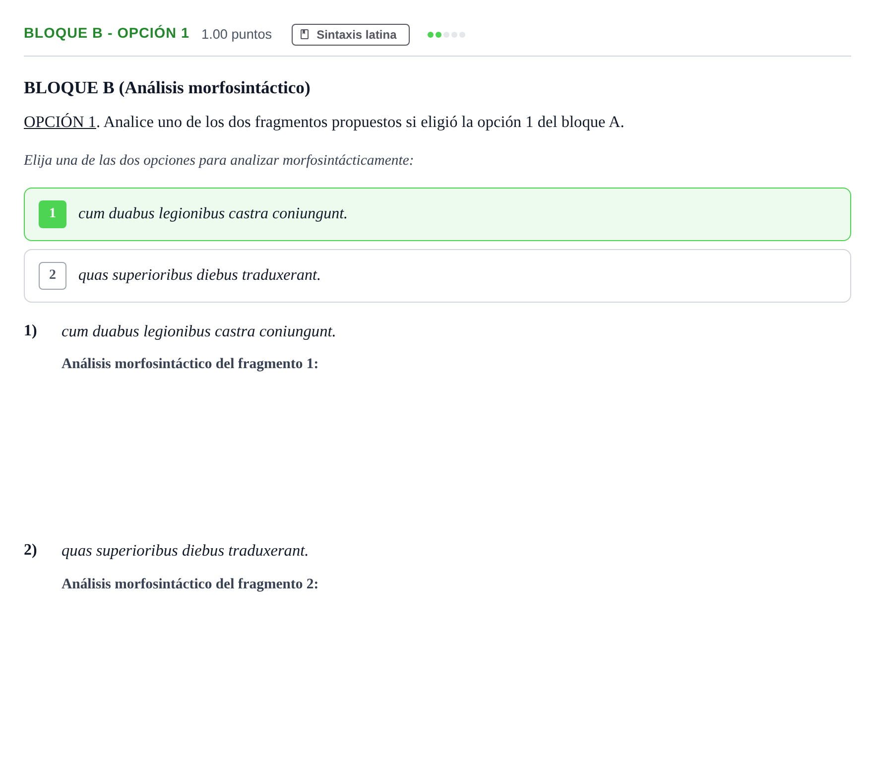 Enunciado: Bloque B - Opción 1 · Latín II PAU Andalucía Ordinaria Reserva 2024