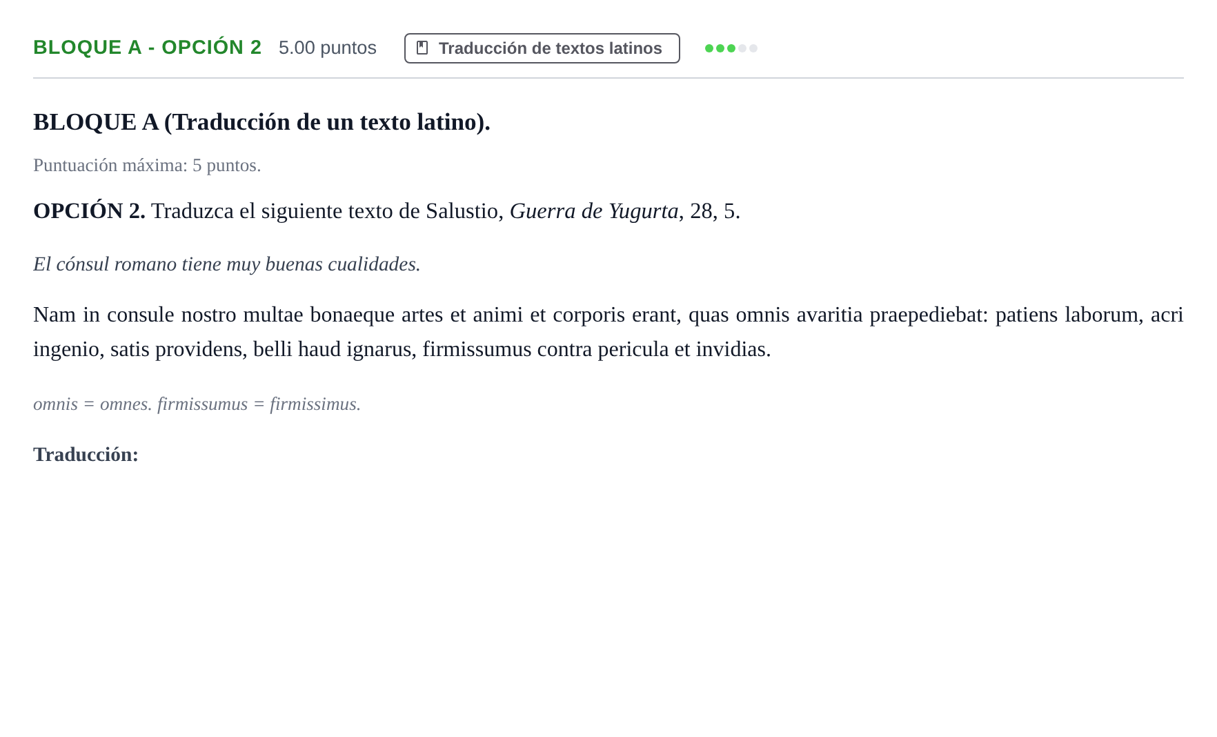 Enunciado: Bloque A - Opción 2 · Latín II PAU Andalucía Ordinaria Suplente 2024