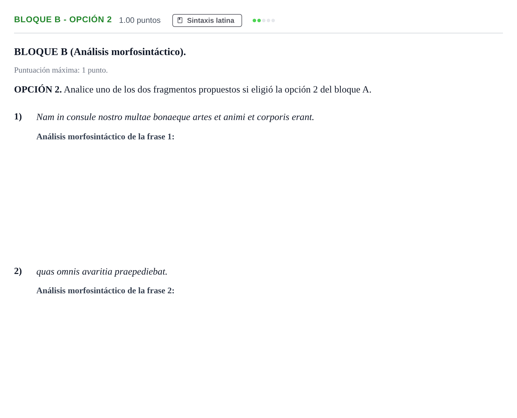 Enunciado: Bloque B - Opción 2 · Latín II PAU Andalucía Ordinaria Suplente 2024