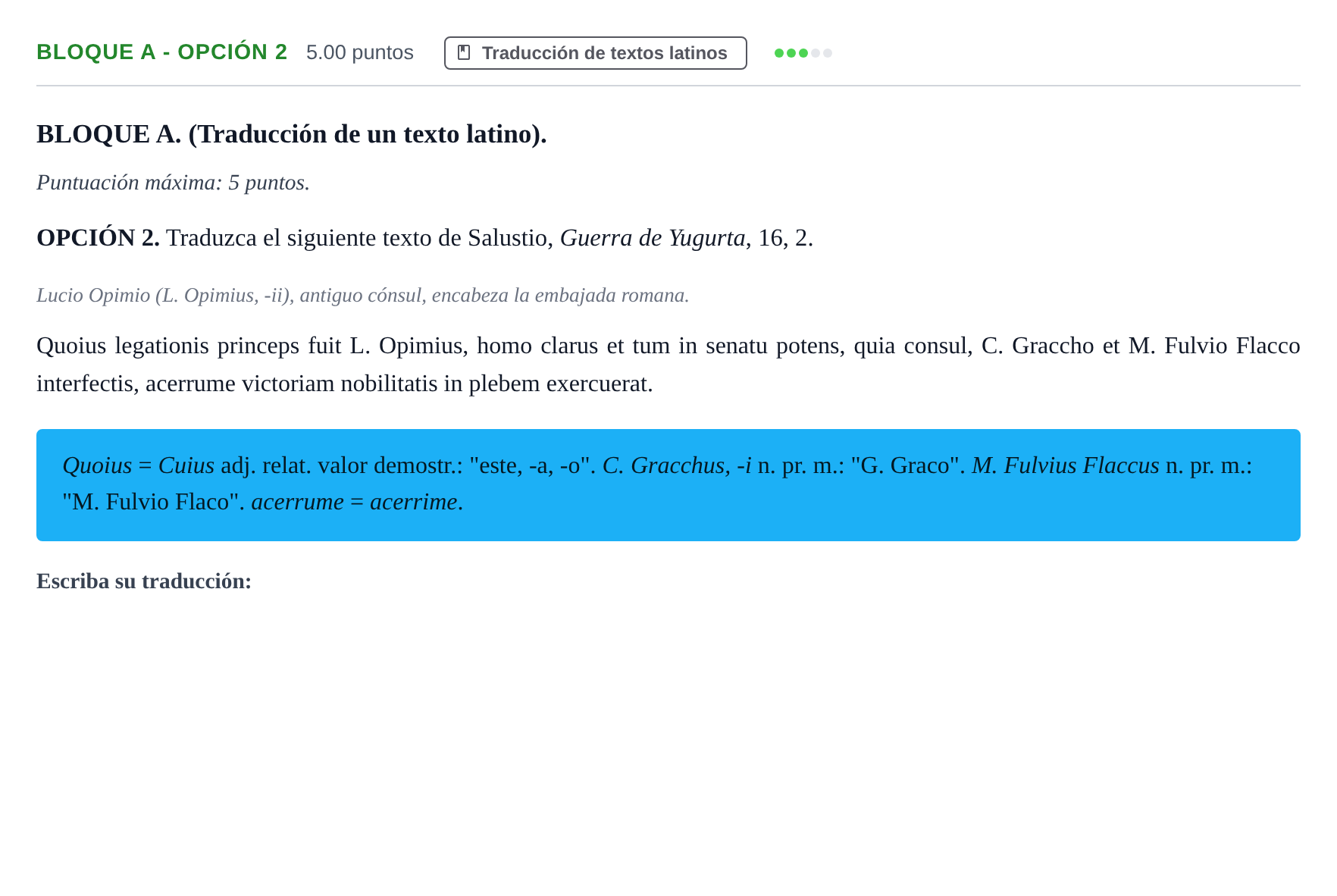 Enunciado: Bloque A - Opción 2 · Latín II PAU Andalucía Ordinaria Titular 2024