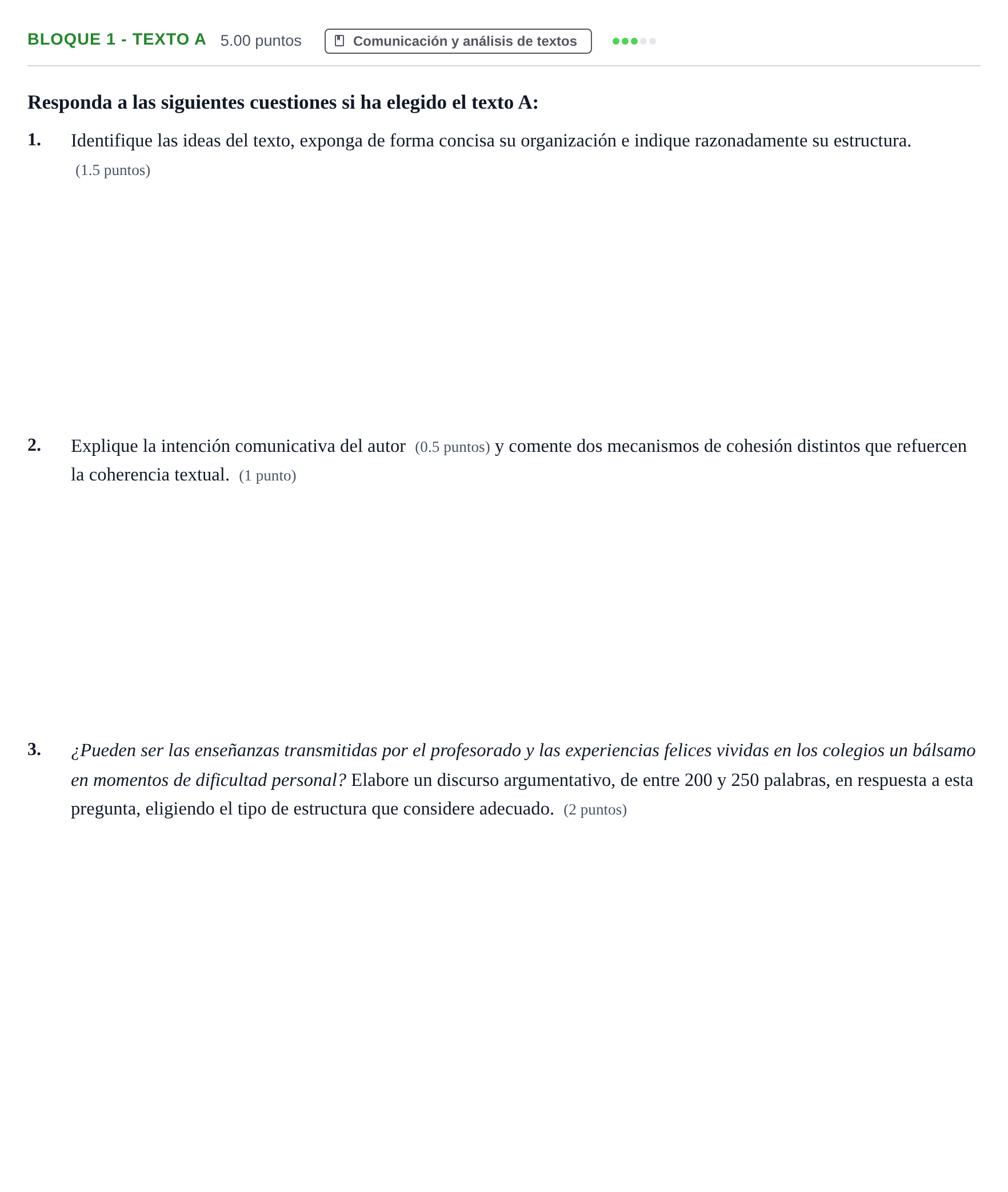 Enunciado: Bloque 1 - Texto A · Lengua Castellana y Literatura II PAU Andalucía Extraordinaria Reserva 2024