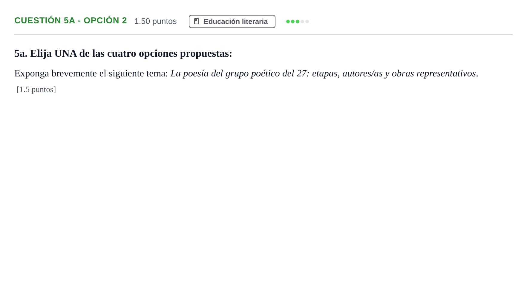 Enunciado: Cuestión 5a - Opción 2 · Lengua Castellana y Literatura II PAU Andalucía Extraordinaria Reserva 2024