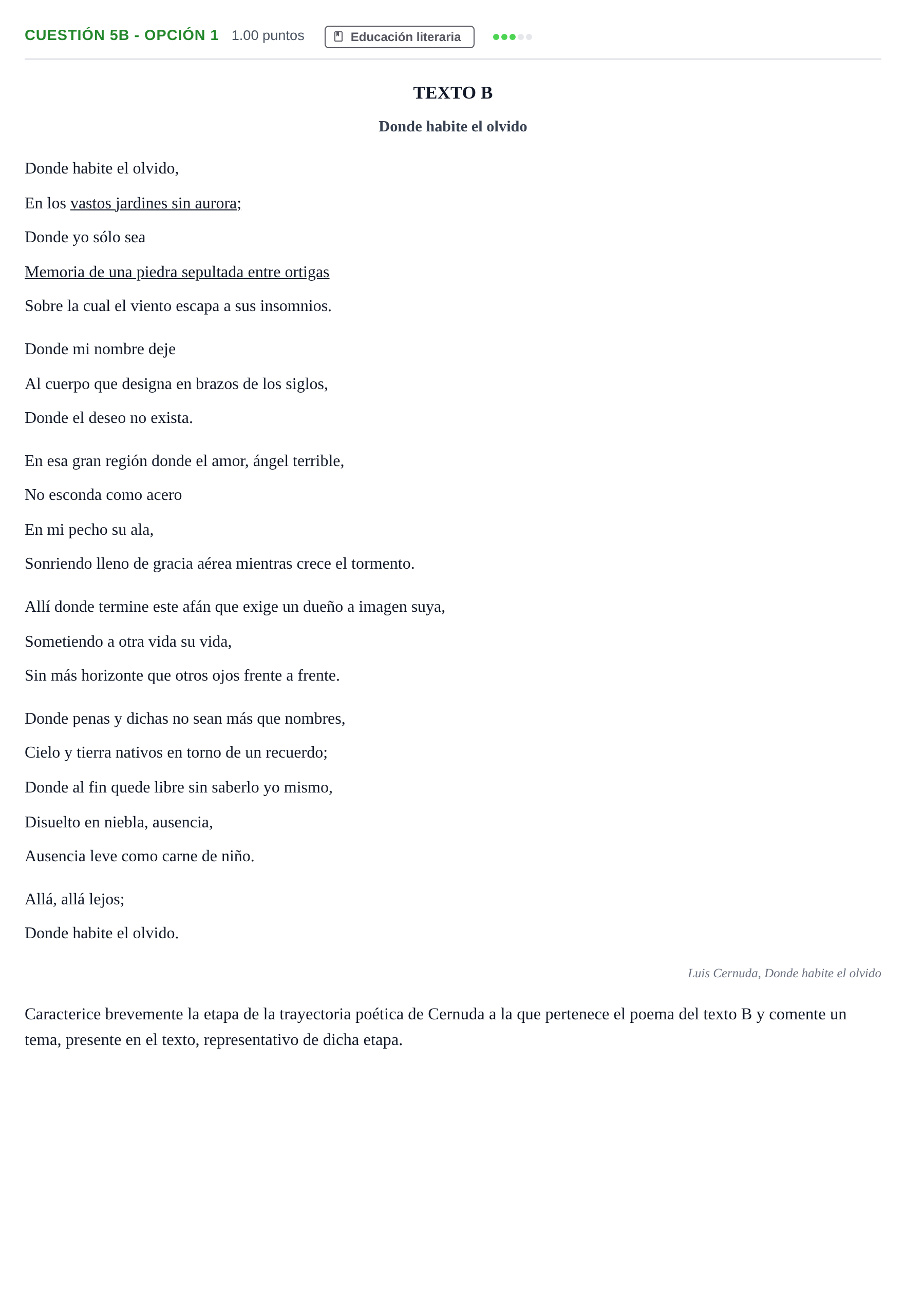 Enunciado: Cuestión 5b - Opción 1 · Lengua Castellana y Literatura II PAU Andalucía Extraordinaria Reserva 2024
