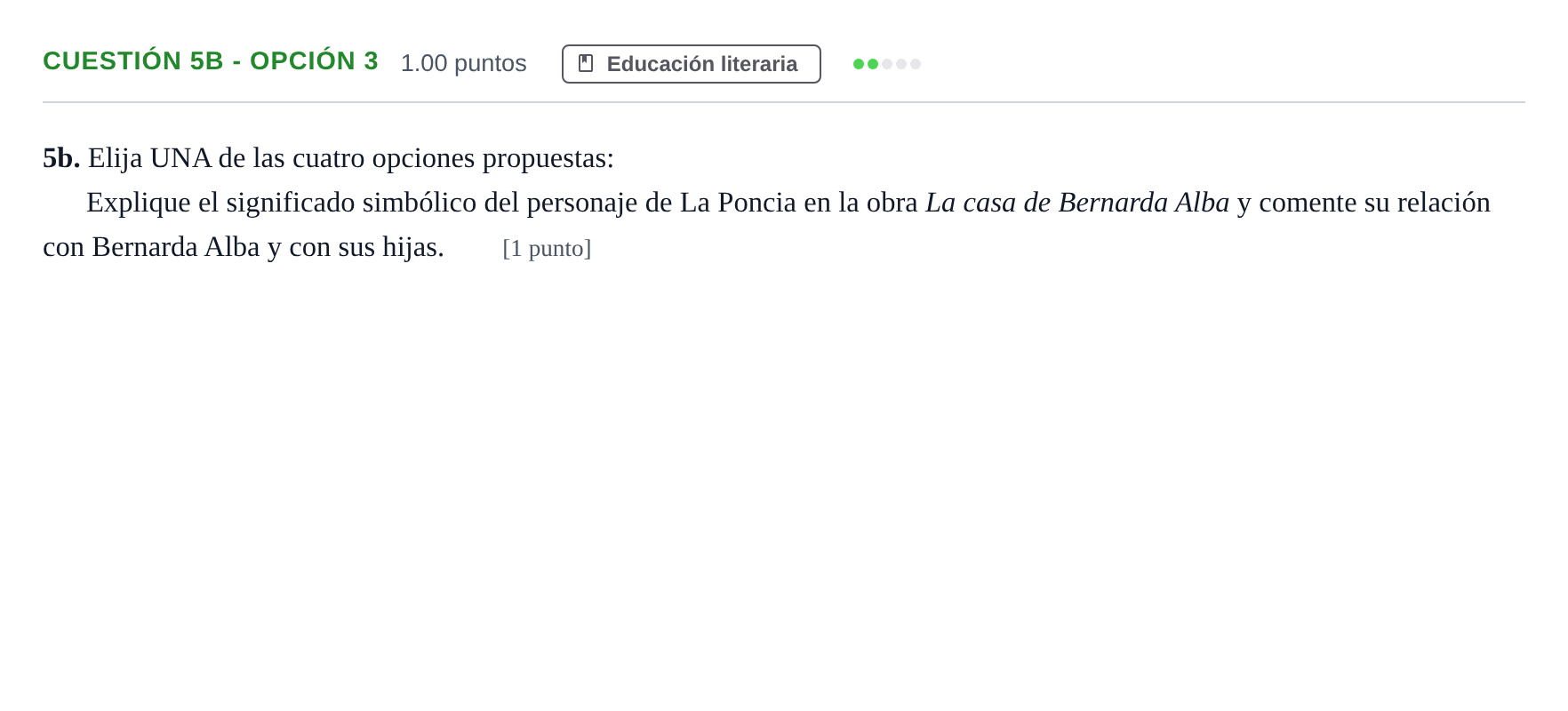 Enunciado: Cuestión 5b - Opción 3 · Lengua Castellana y Literatura II PAU Andalucía Extraordinaria Reserva 2024