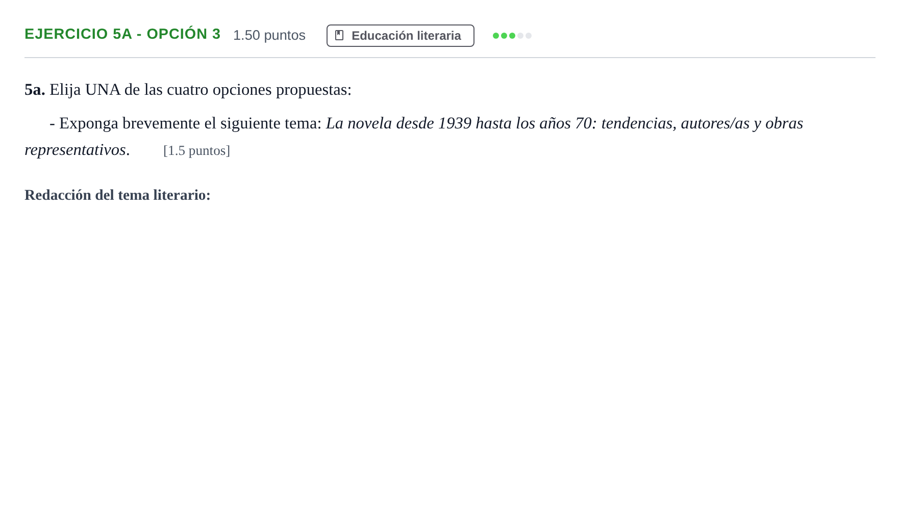 Enunciado: Ejercicio 5a - Opción 3 · Lengua Castellana y Literatura II PAU Andalucía Extraordinaria Suplente 2024