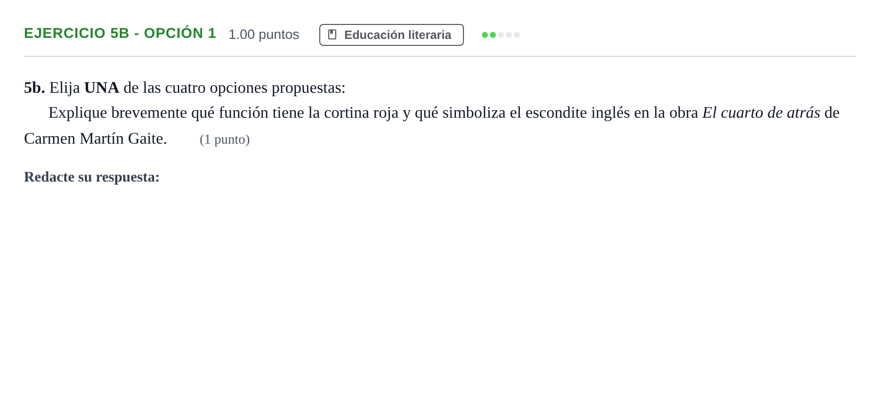 Enunciado: Ejercicio 5b - Opción 1 · Lengua Castellana y Literatura II PAU Andalucía Extraordinaria Suplente 2024