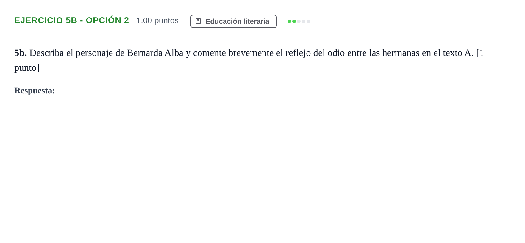 Enunciado: Ejercicio 5b - Opción 2 · Lengua Castellana y Literatura II PAU Andalucía Extraordinaria Suplente 2024