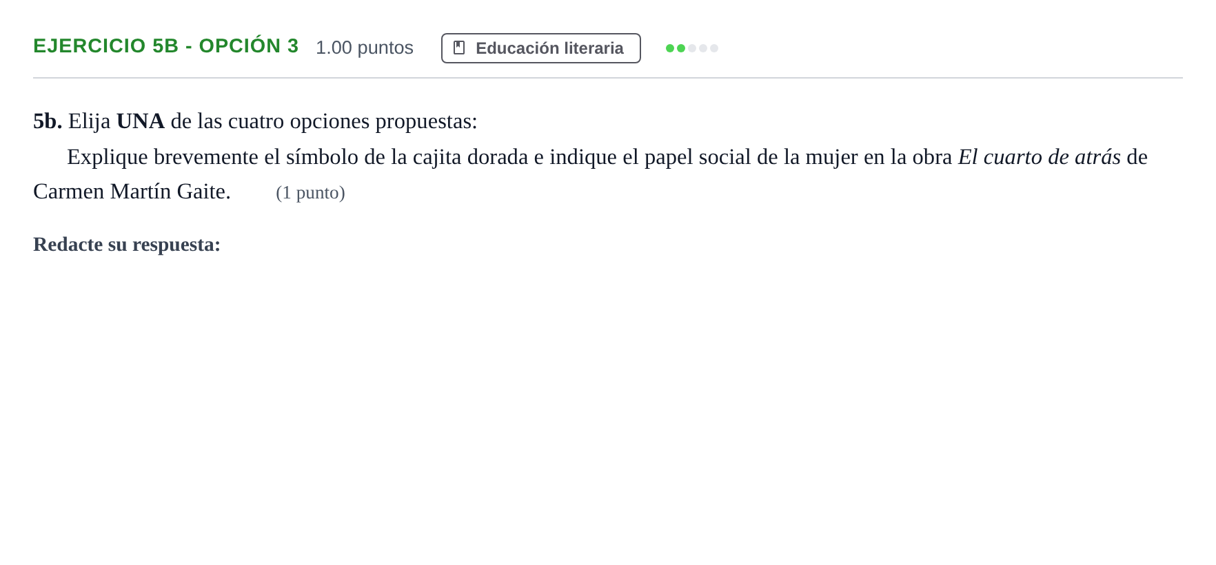 Enunciado: Ejercicio 5b - Opción 3 · Lengua Castellana y Literatura II PAU Andalucía Extraordinaria Suplente 2024