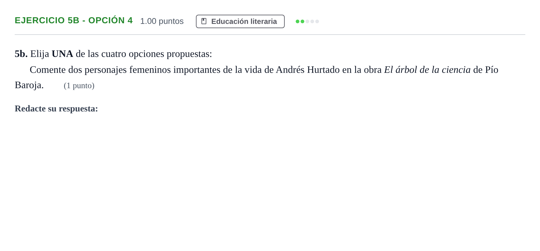 Enunciado: Ejercicio 5b - Opción 4 · Lengua Castellana y Literatura II PAU Andalucía Extraordinaria Suplente 2024
