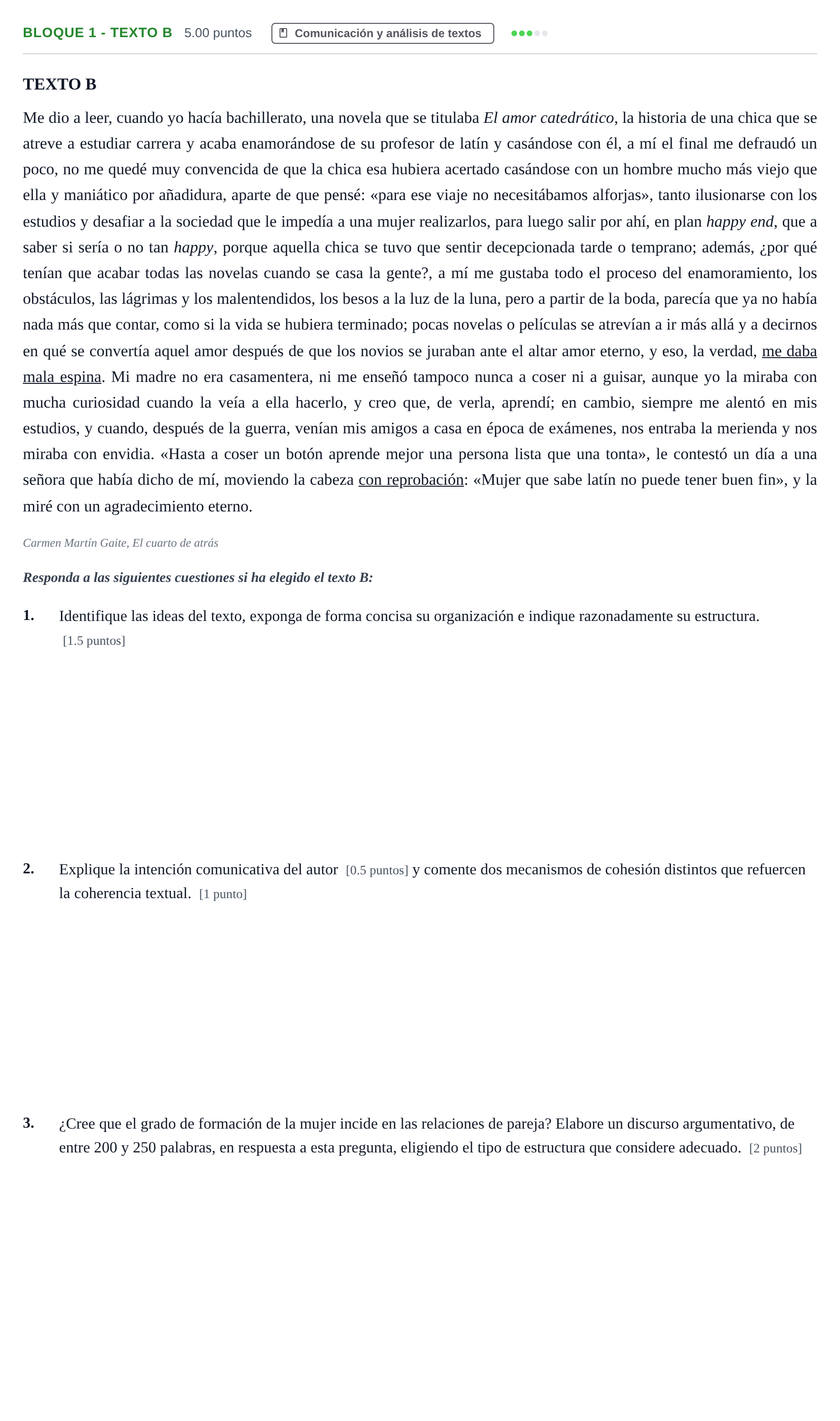 Enunciado: Bloque 1 - Texto B · Lengua Castellana y Literatura II PAU Andalucía Extraordinaria Titular 2024