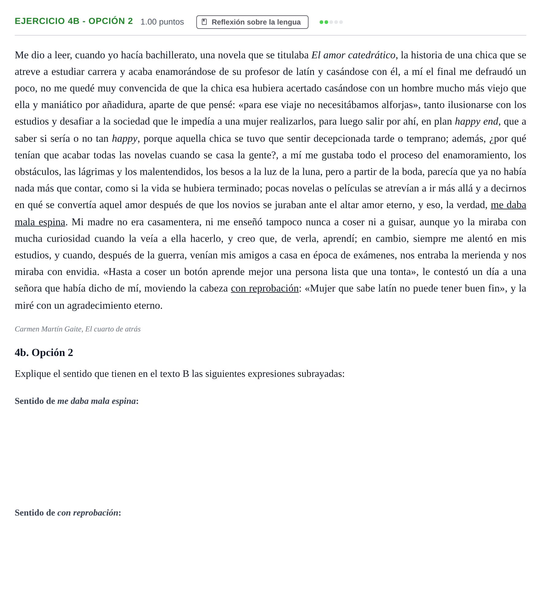 Enunciado: Ejercicio 4b - Opción 2 · Lengua Castellana y Literatura II PAU Andalucía Extraordinaria Titular 2024