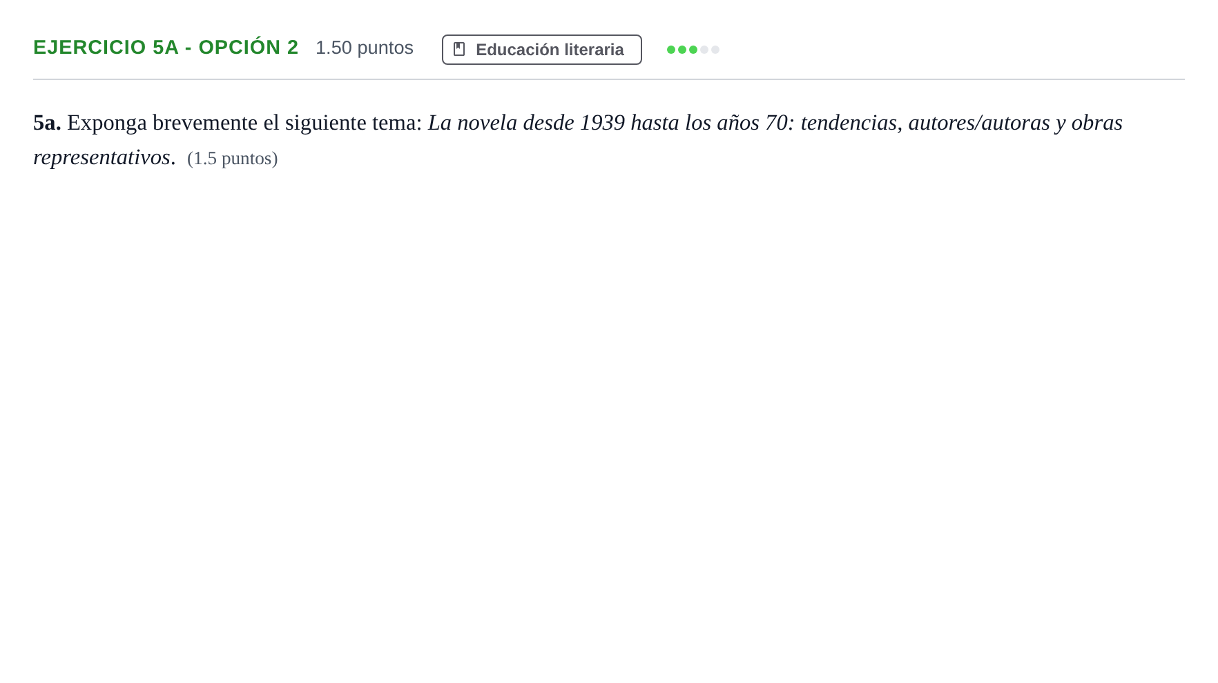 Enunciado: Ejercicio 5a - Opción 2 · Lengua Castellana y Literatura II PAU Andalucía Extraordinaria Titular 2024