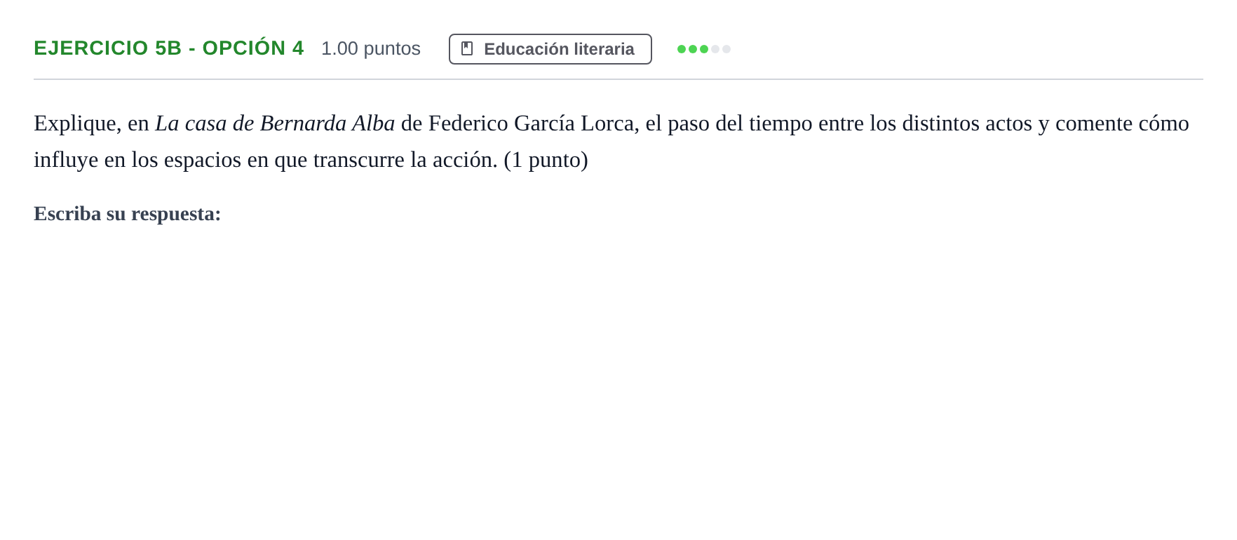 Enunciado: Ejercicio 5b - Opción 4 · Lengua Castellana y Literatura II PAU Andalucía Extraordinaria Titular 2024