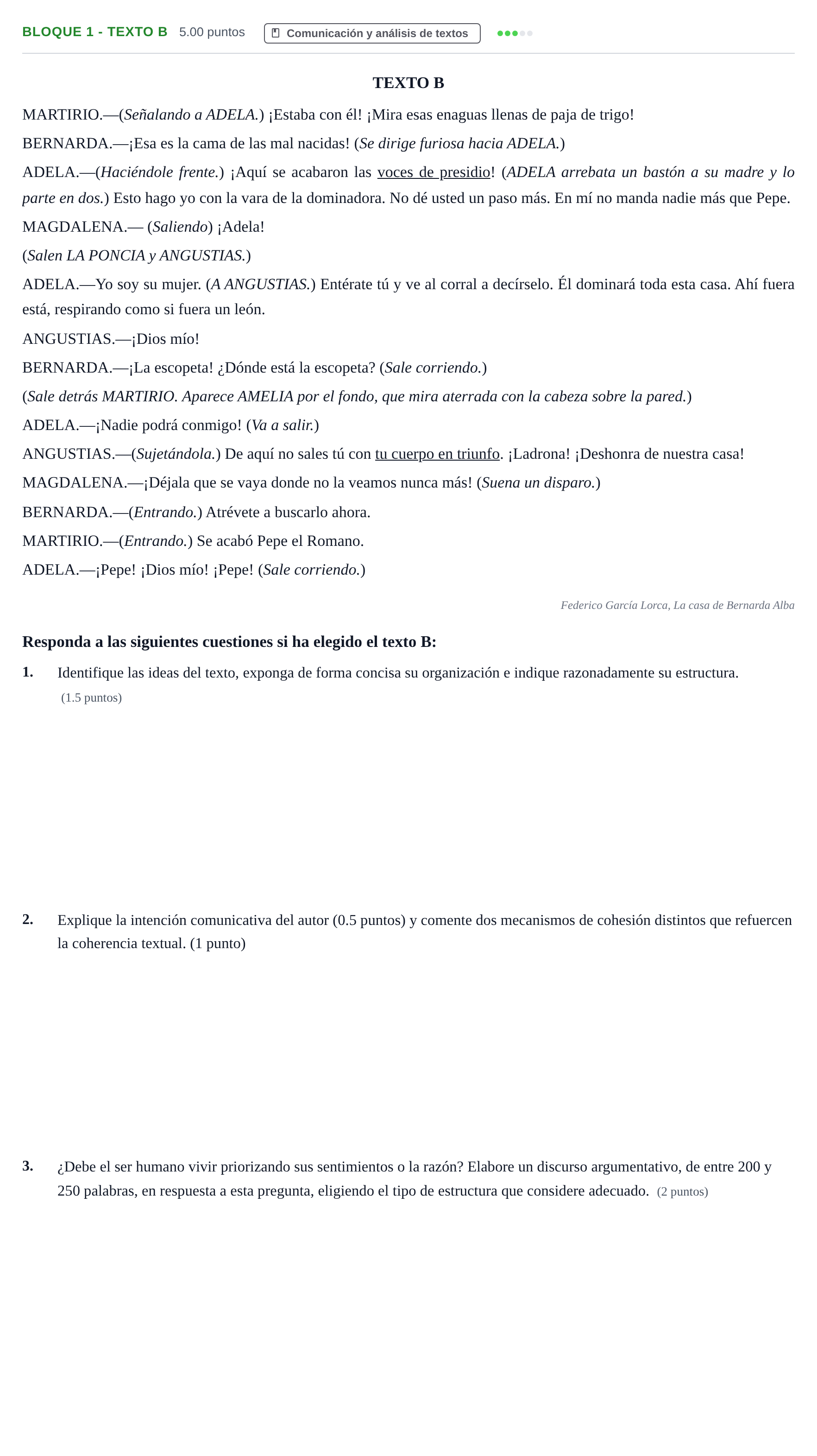 Enunciado: Bloque 1 - Texto B · Lengua Castellana y Literatura II PAU Andalucía Ordinaria Reserva 2024