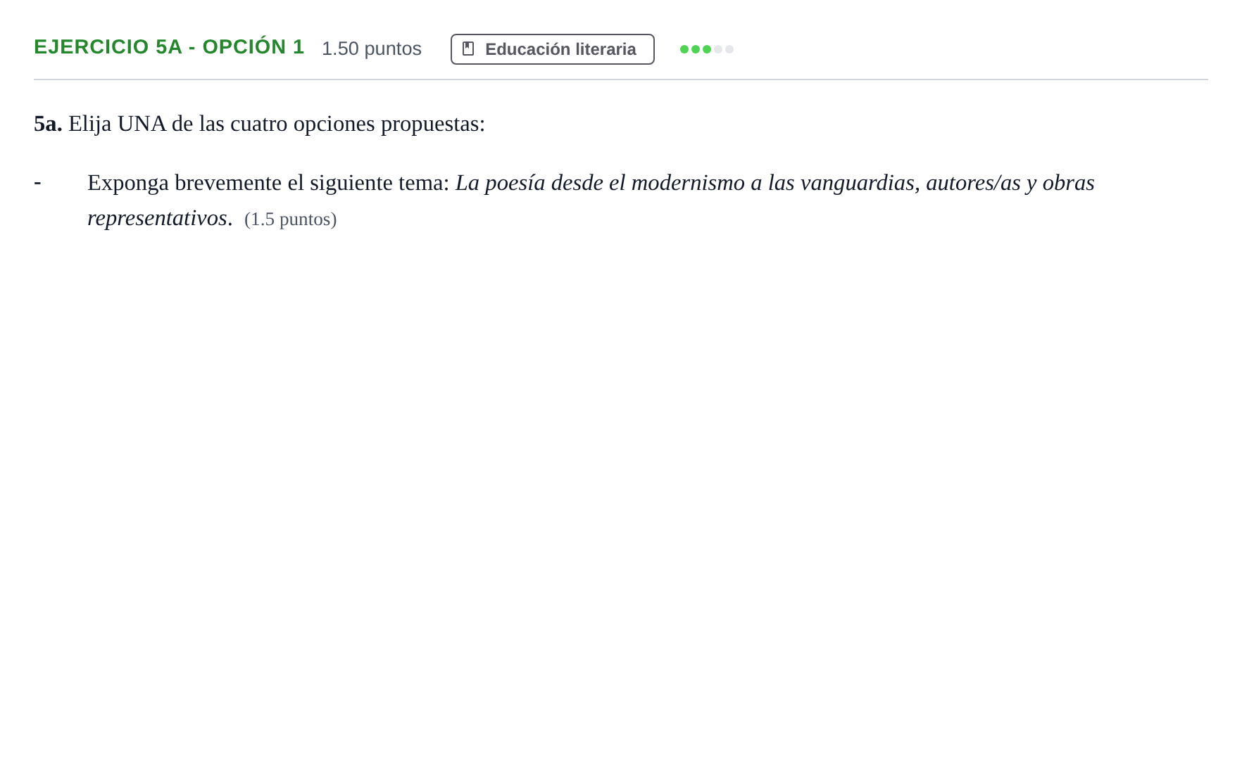 Enunciado: Ejercicio 5a - Opción 1 · Lengua Castellana y Literatura II PAU Andalucía Ordinaria Reserva 2024