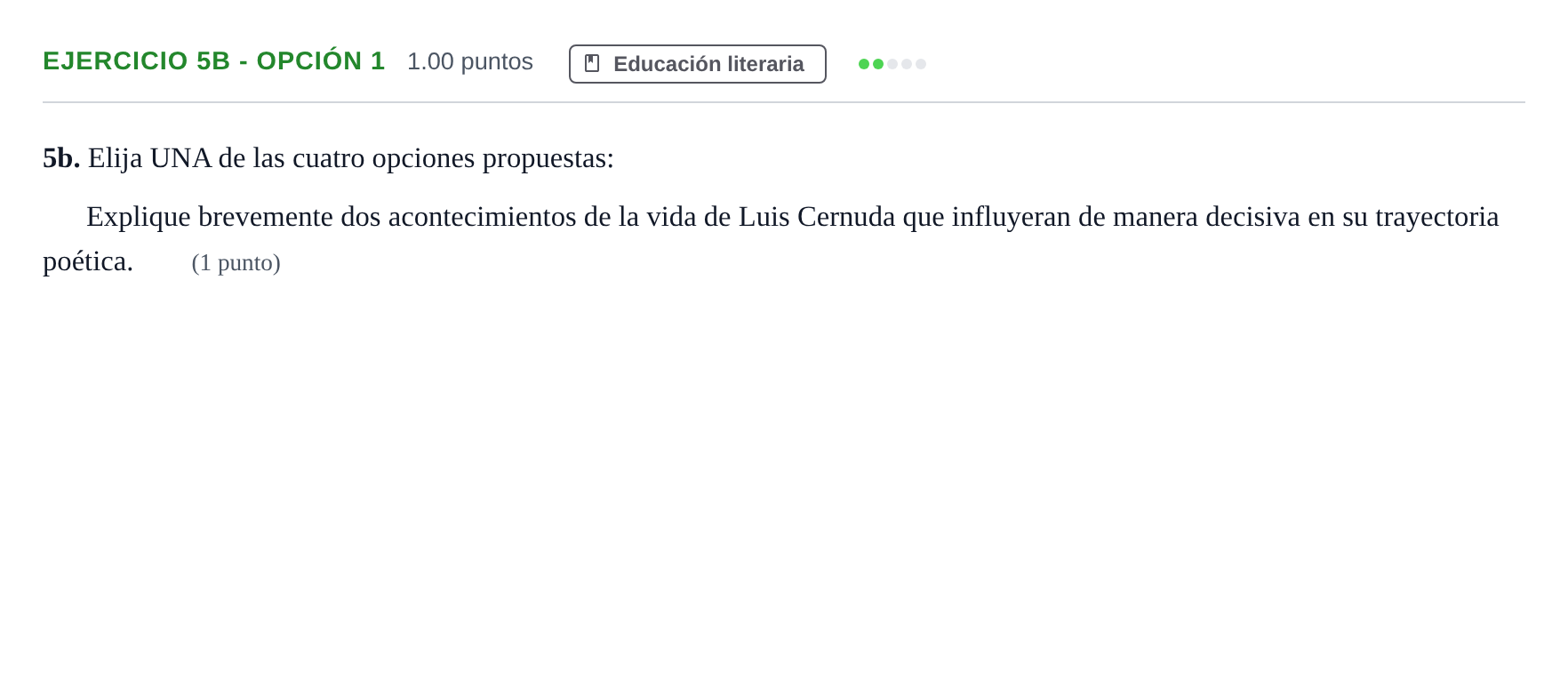 Enunciado: Ejercicio 5b - Opción 1 · Lengua Castellana y Literatura II PAU Andalucía Ordinaria Reserva 2024