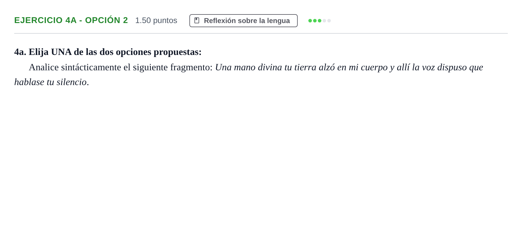 Enunciado: Ejercicio 4a - Opción 2 · Lengua Castellana y Literatura II PAU Andalucía Ordinaria Titular 2024