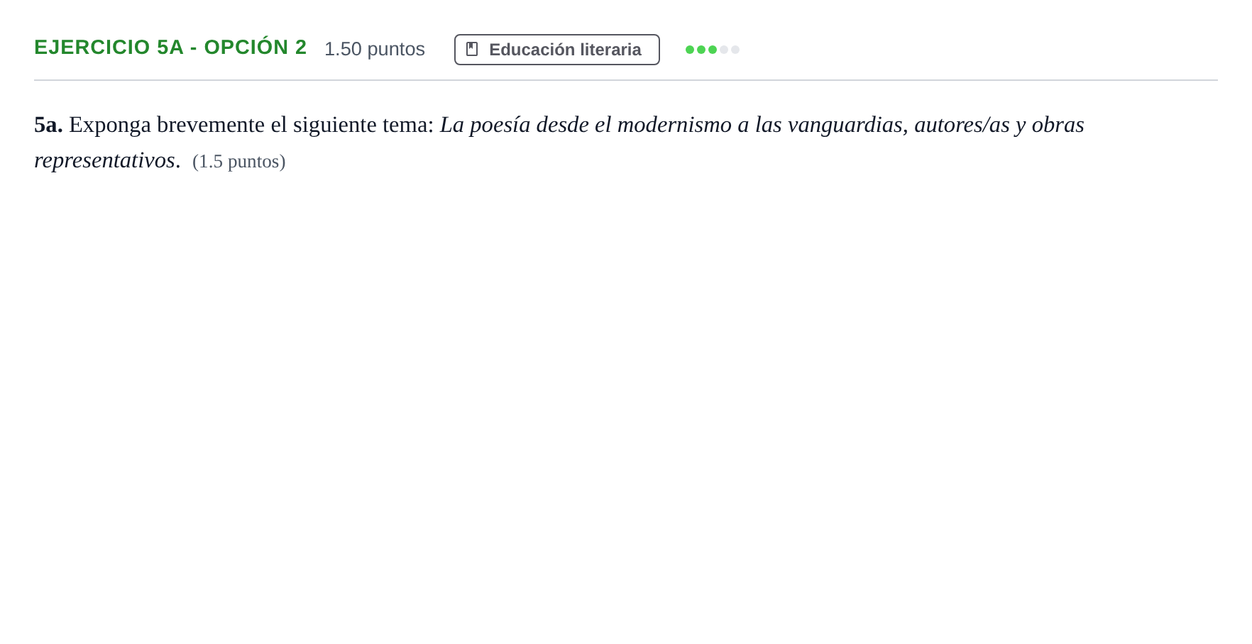 Enunciado: Ejercicio 5a - Opción 2 · Lengua Castellana y Literatura II PAU Andalucía Ordinaria Titular 2024