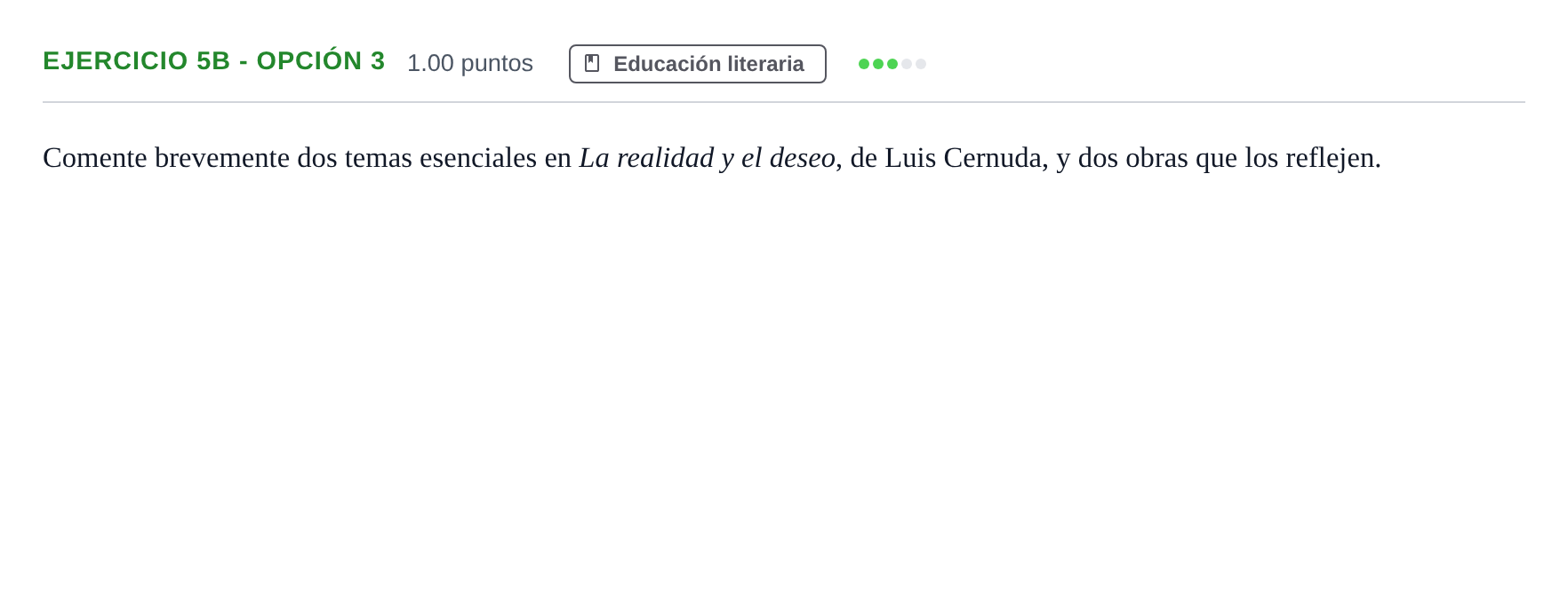 Enunciado: Ejercicio 5b - Opción 3 · Lengua Castellana y Literatura II PAU Andalucía Ordinaria Titular 2024