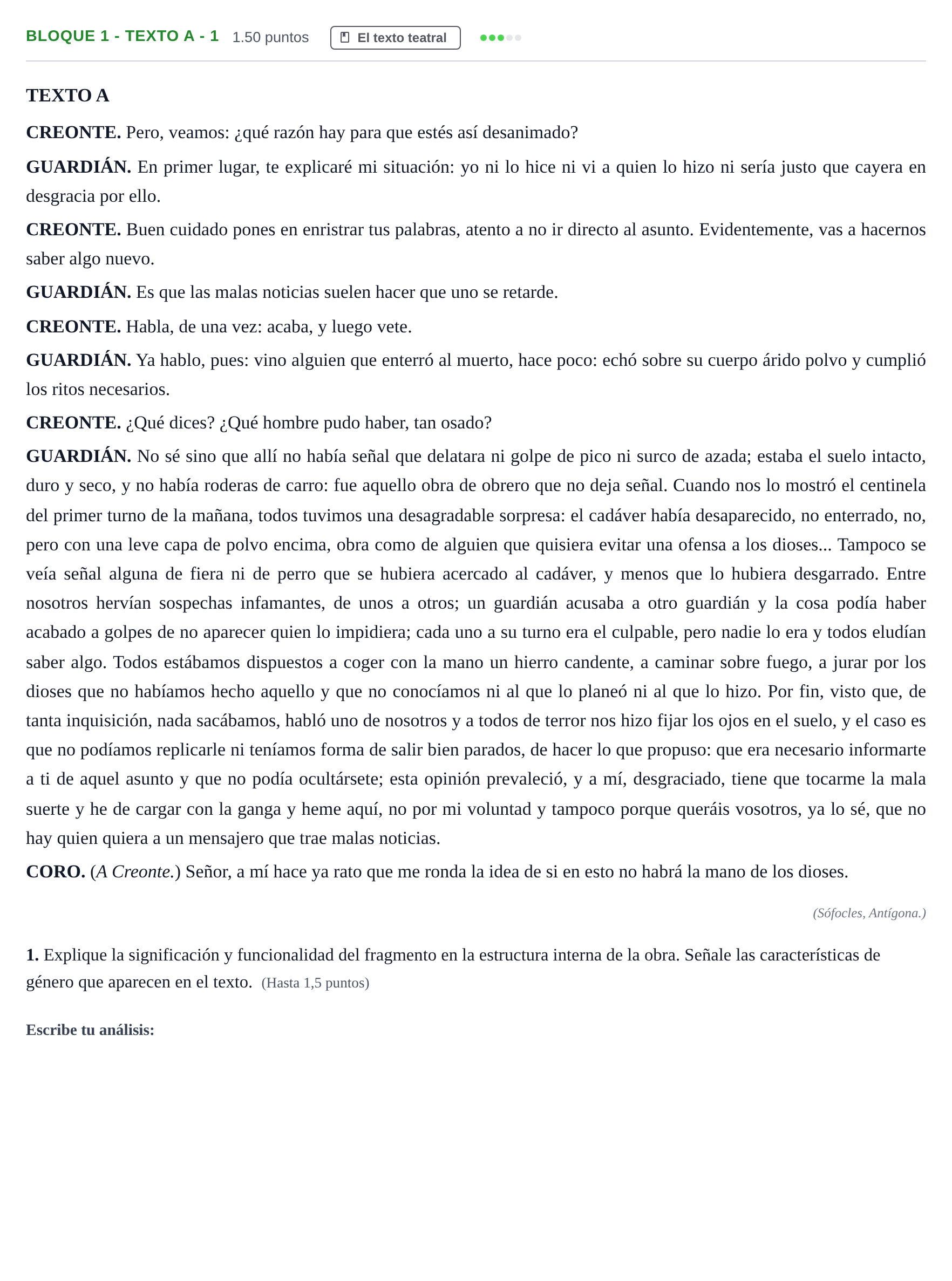 Enunciado: Bloque 1 - Texto A - 1 · Literatura Dramática PAU Andalucía Extraordinaria Suplente 2024