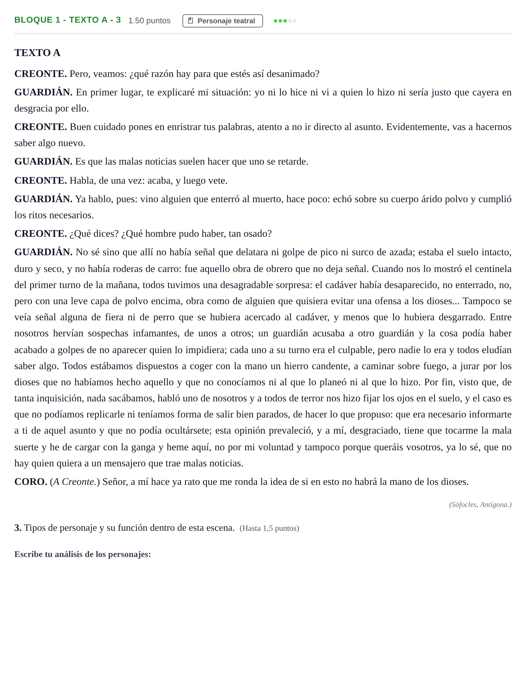 Enunciado: Bloque 1 - Texto A - 3 · Literatura Dramática PAU Andalucía Extraordinaria Suplente 2024