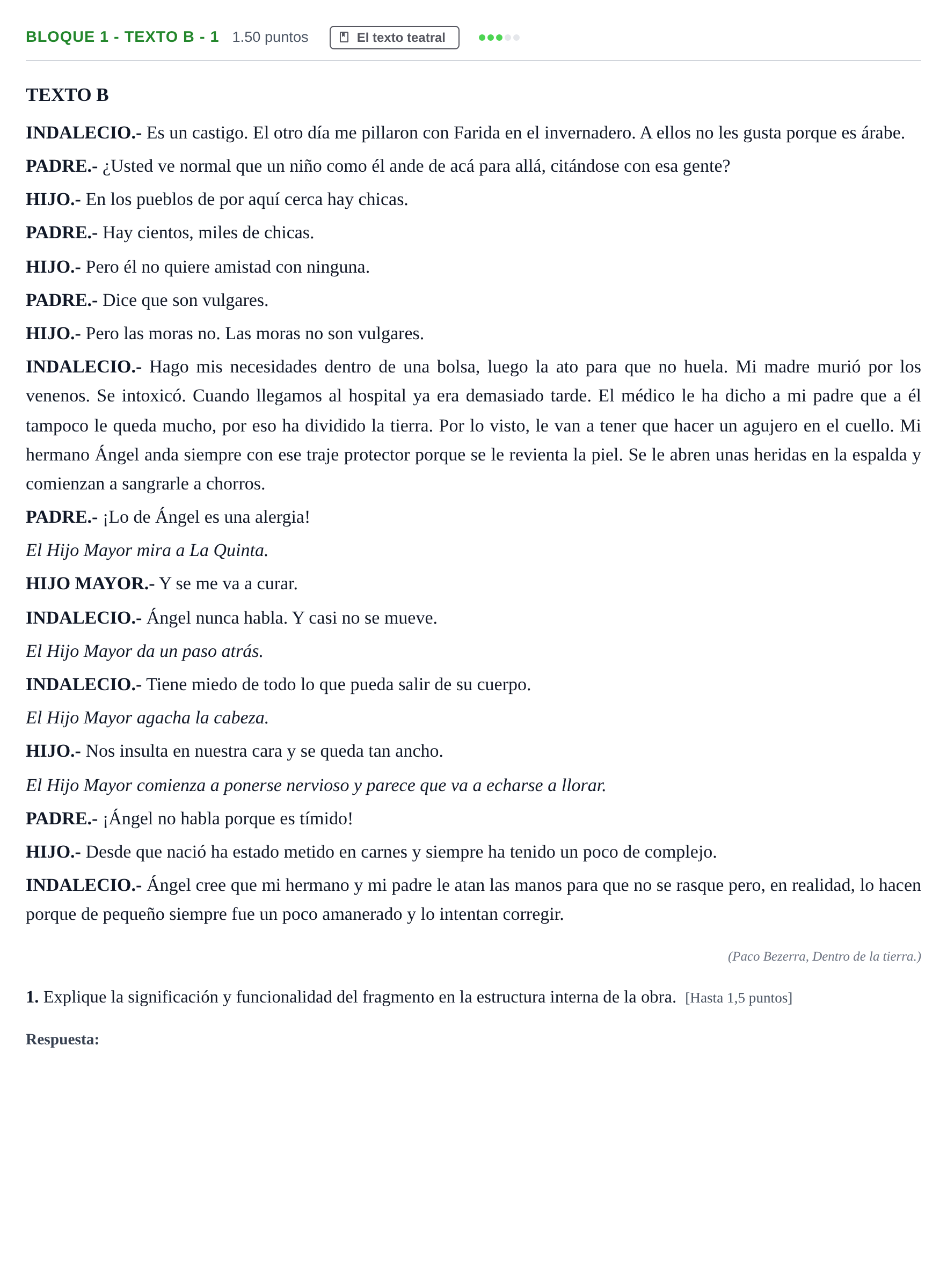 Enunciado: Bloque 1 - Texto B - 1 · Literatura Dramática PAU Andalucía Extraordinaria Suplente 2024