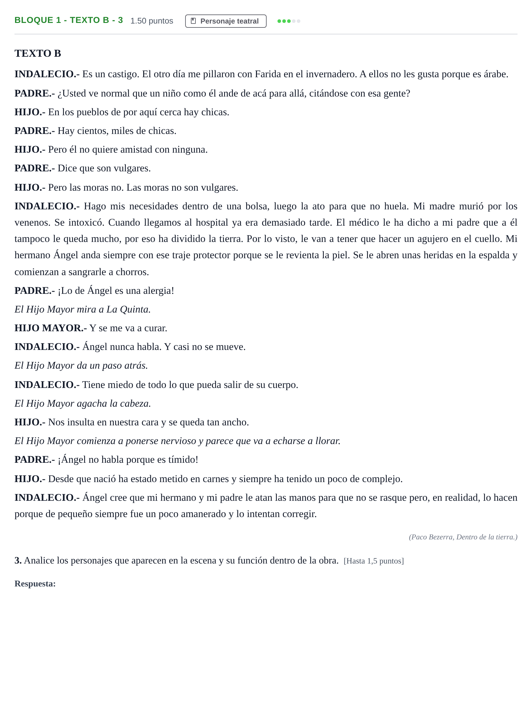 Enunciado: Bloque 1 - Texto B - 3 · Literatura Dramática PAU Andalucía Extraordinaria Suplente 2024