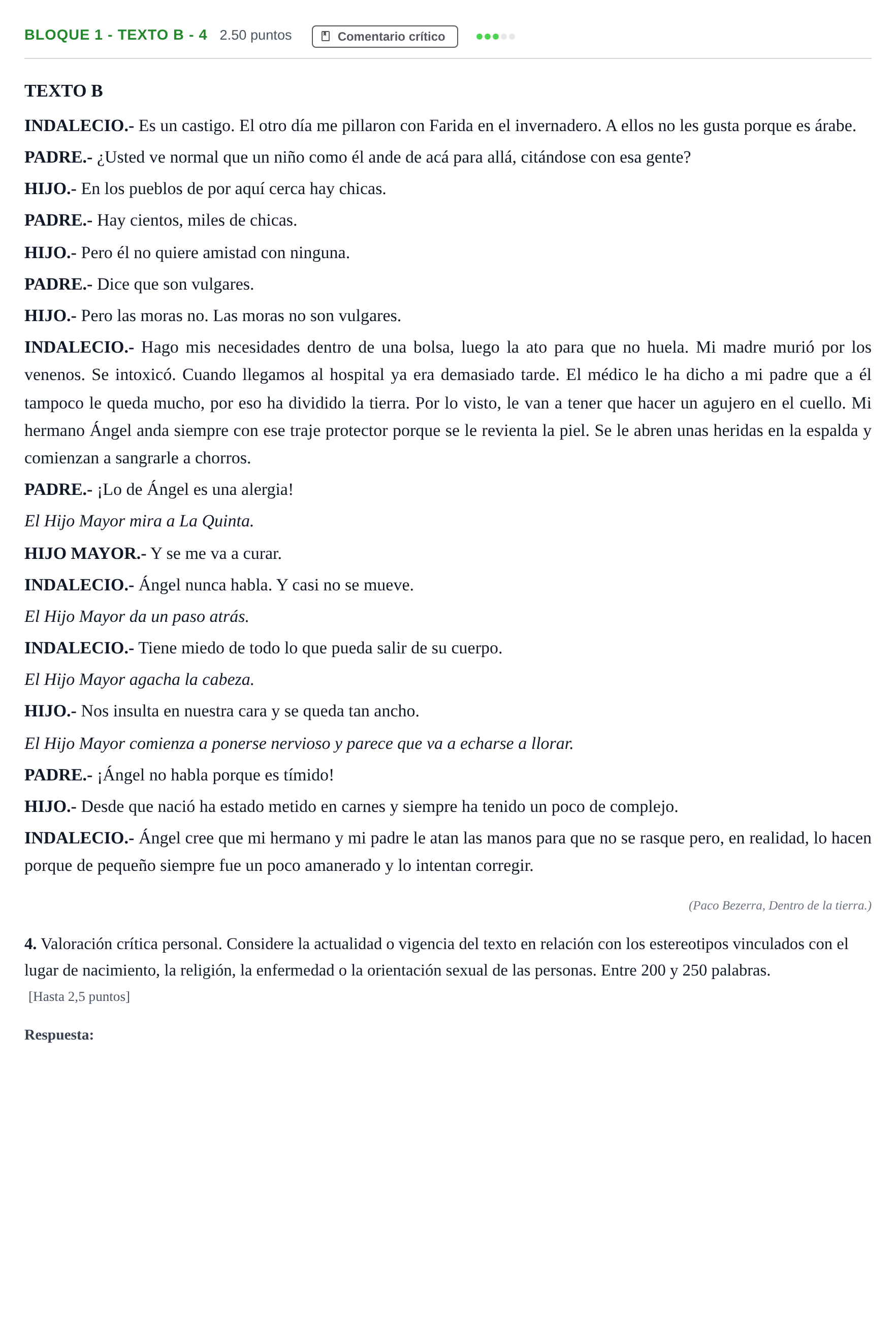 Enunciado: Bloque 1 - Texto B - 4 · Literatura Dramática PAU Andalucía Extraordinaria Suplente 2024
