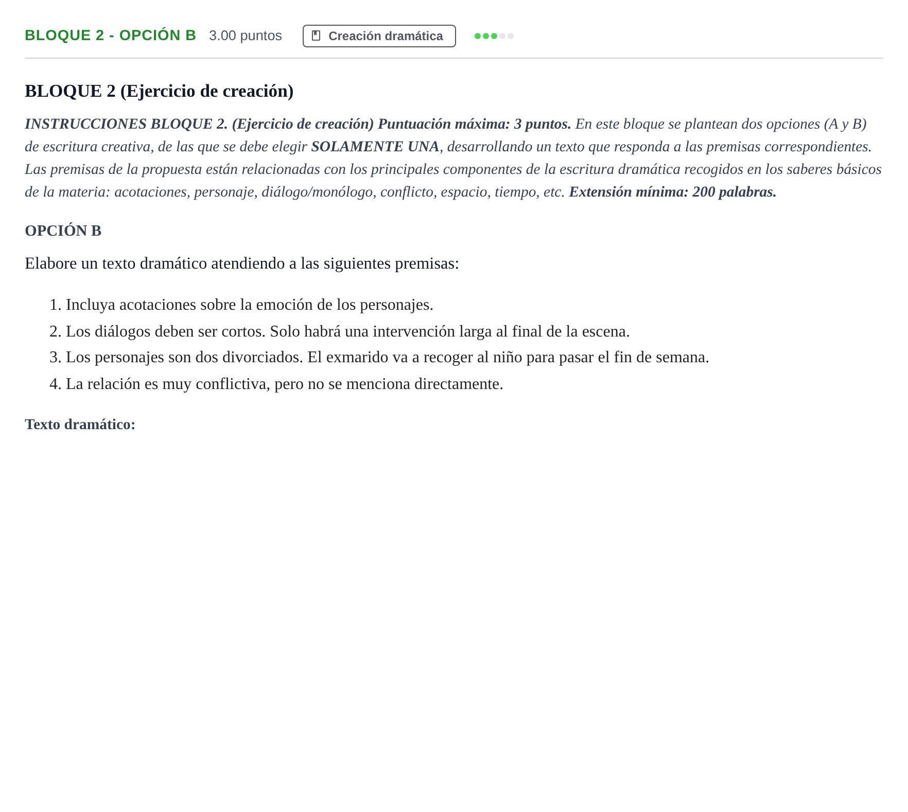 Enunciado: Bloque 2 - Opción B · Literatura Dramática PAU Andalucía Extraordinaria Suplente 2024