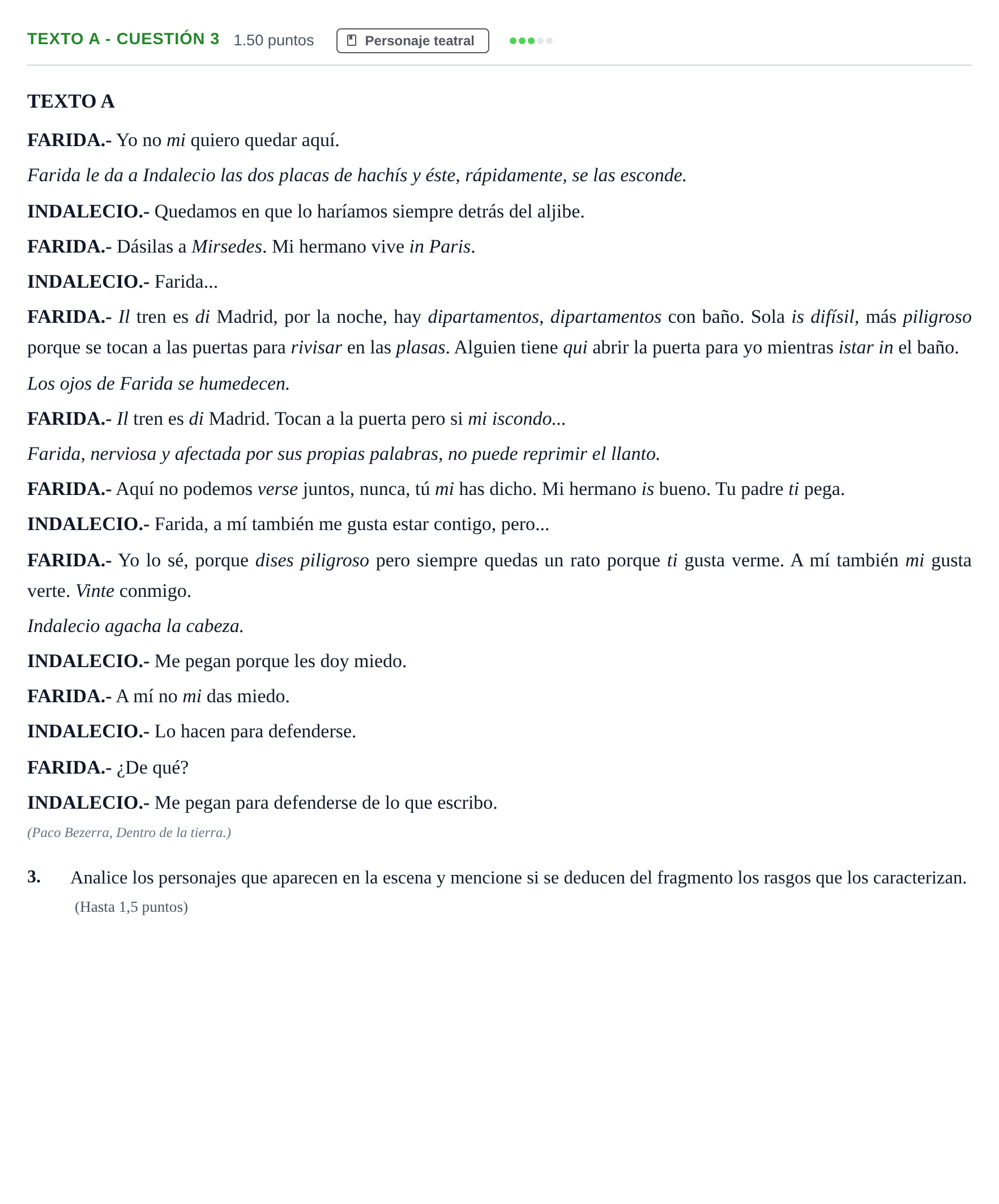 Enunciado: Ejercicio Texto A - Cuestión 3 · Literatura Dramática PAU Andalucía Extraordinaria Reserva 2024