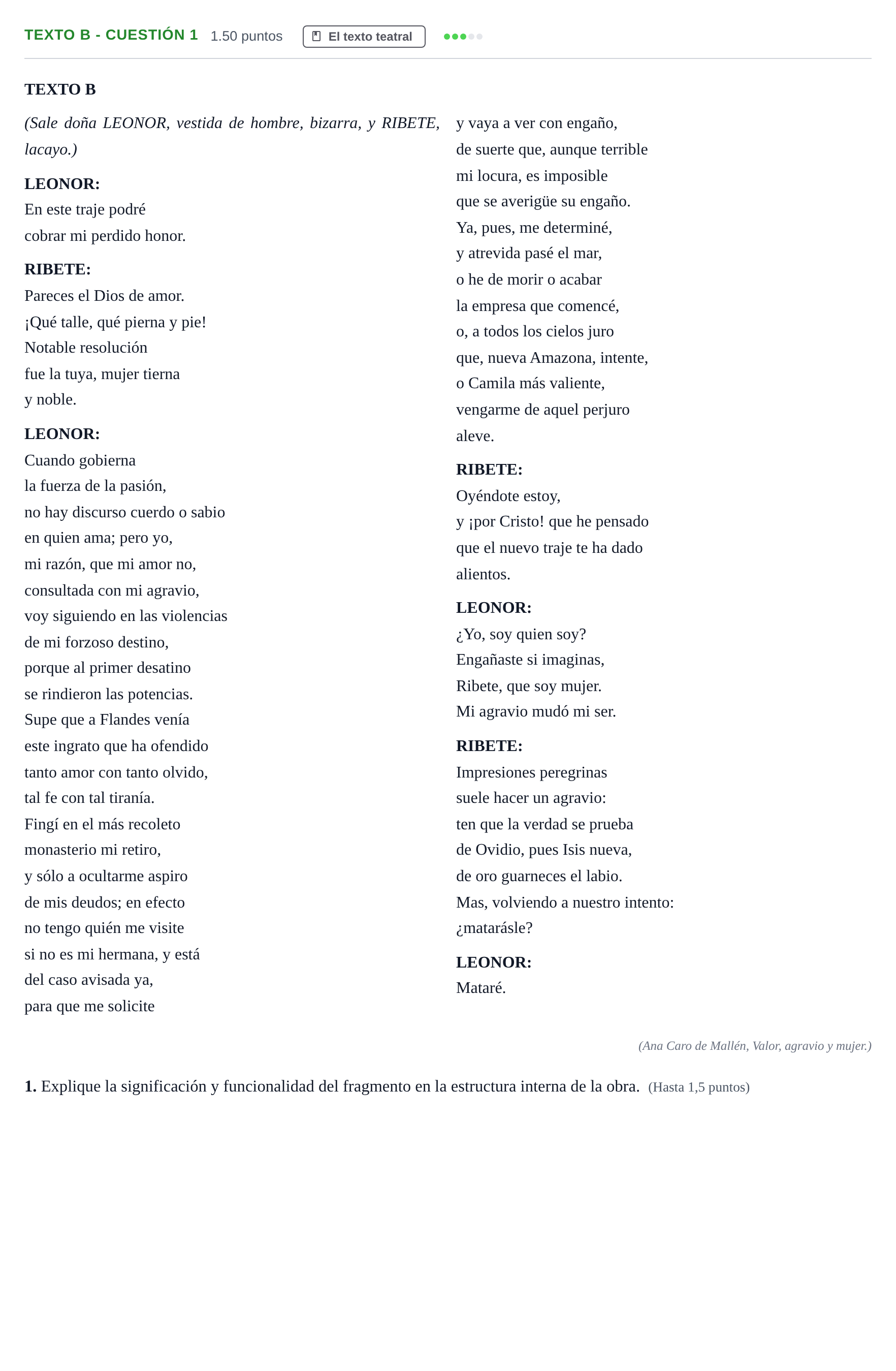 Enunciado: Ejercicio Texto B - Cuestión 1 · Literatura Dramática PAU Andalucía Extraordinaria Reserva 2024