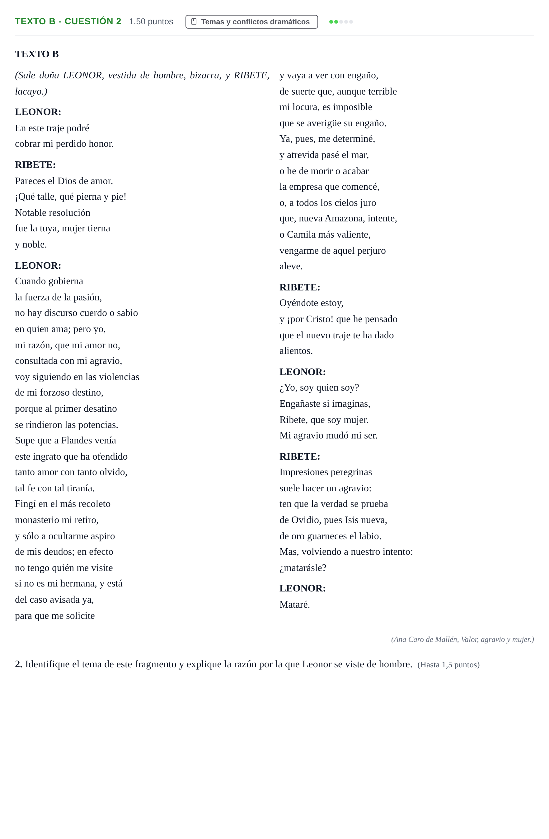 Enunciado: Ejercicio Texto B - Cuestión 2 · Literatura Dramática PAU Andalucía Extraordinaria Reserva 2024