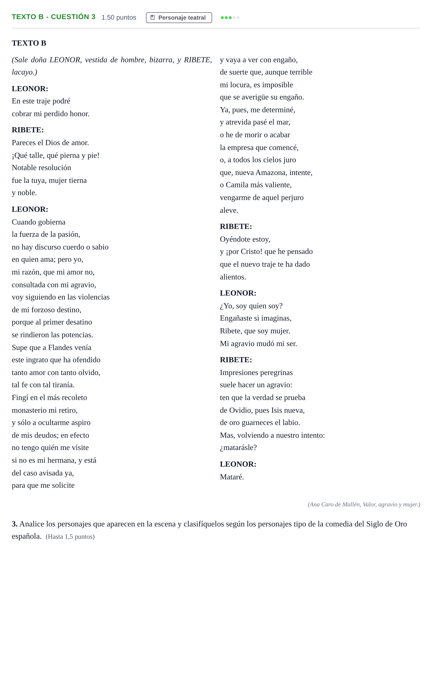 Enunciado: Ejercicio Texto B - Cuestión 3 · Literatura Dramática PAU Andalucía Extraordinaria Reserva 2024