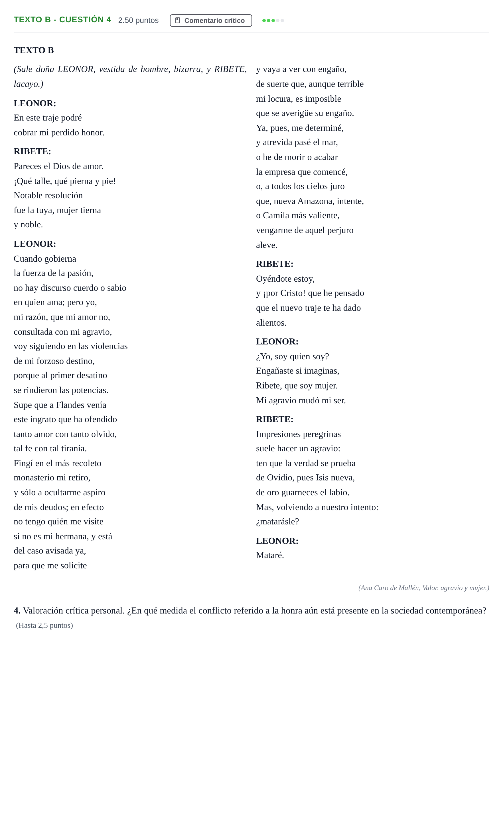 Enunciado: Ejercicio Texto B - Cuestión 4 · Literatura Dramática PAU Andalucía Extraordinaria Reserva 2024