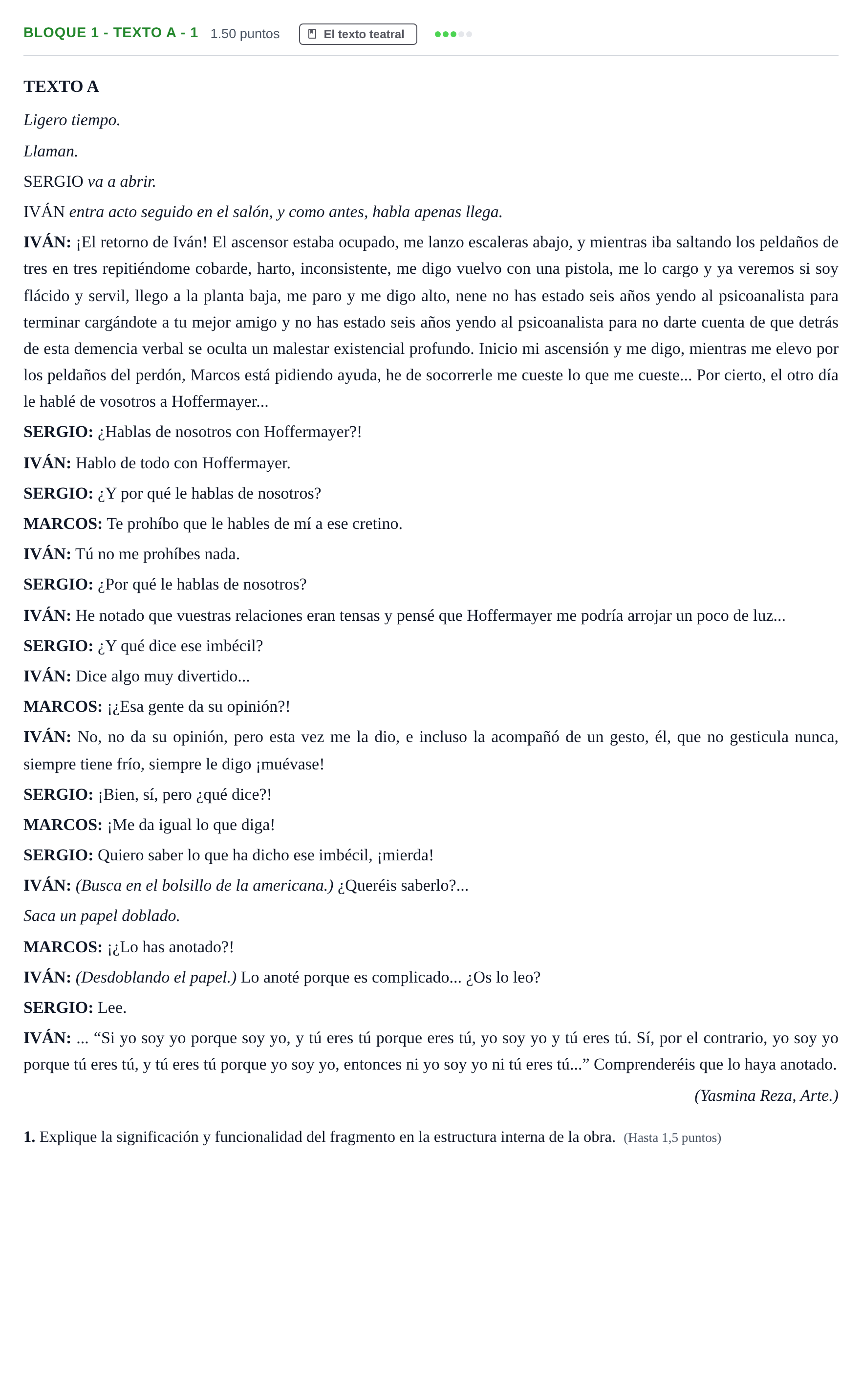 Enunciado: Bloque 1 - Texto A - 1 · Literatura Dramática PAU Andalucía Extraordinaria Titular 2024