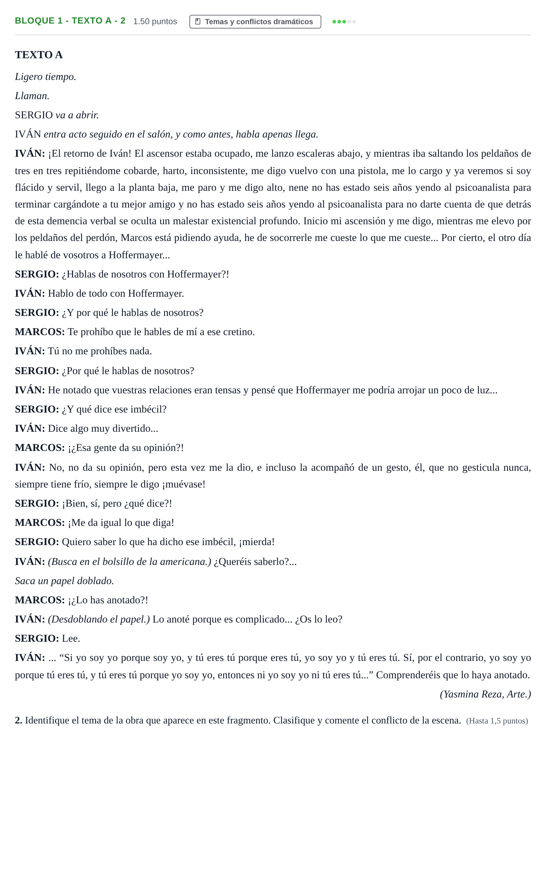 Enunciado: Bloque 1 - Texto A - 2 · Literatura Dramática PAU Andalucía Extraordinaria Titular 2024