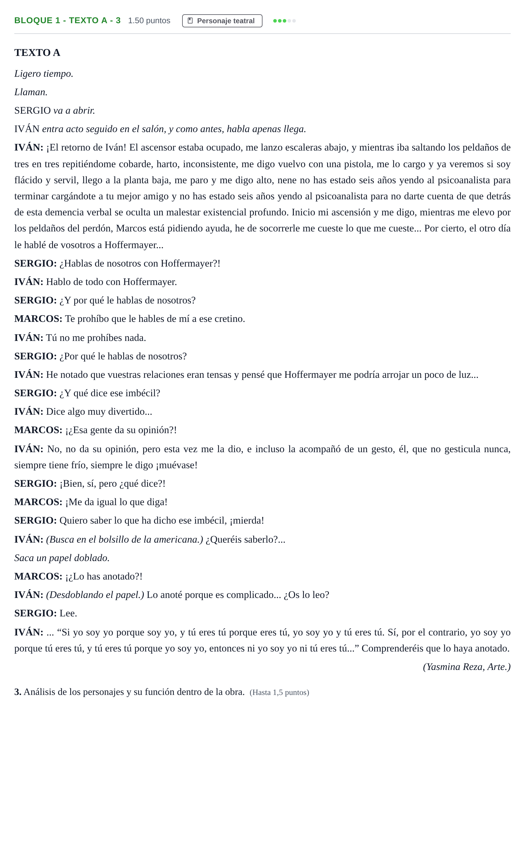 Enunciado: Bloque 1 - Texto A - 3 · Literatura Dramática PAU Andalucía Extraordinaria Titular 2024