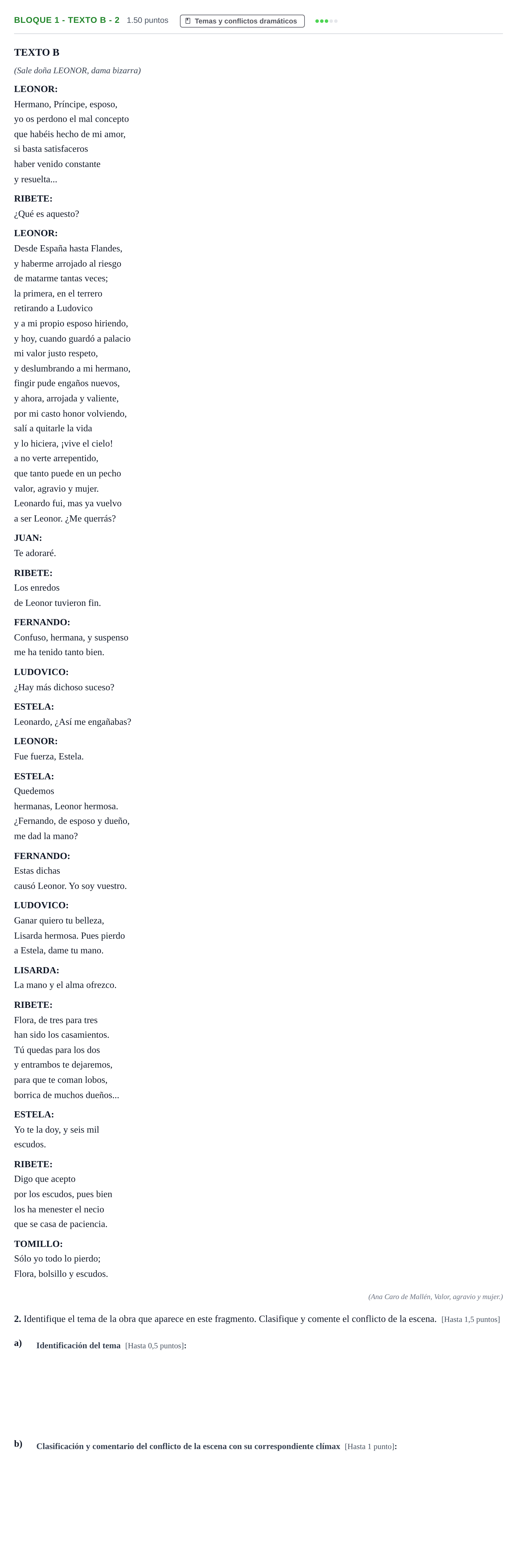 Enunciado: Bloque 1 - Texto B - 2 · Literatura Dramática PAU Andalucía Extraordinaria Titular 2024