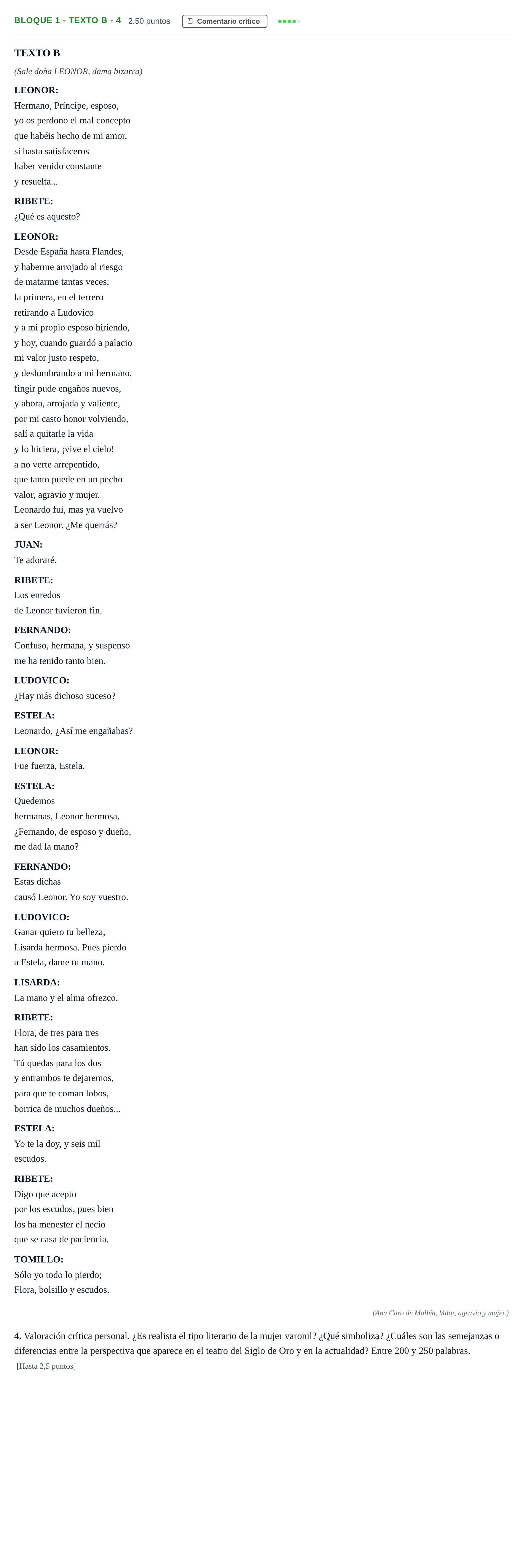 Enunciado: Bloque 1 - Texto B - 4 · Literatura Dramática PAU Andalucía Extraordinaria Titular 2024